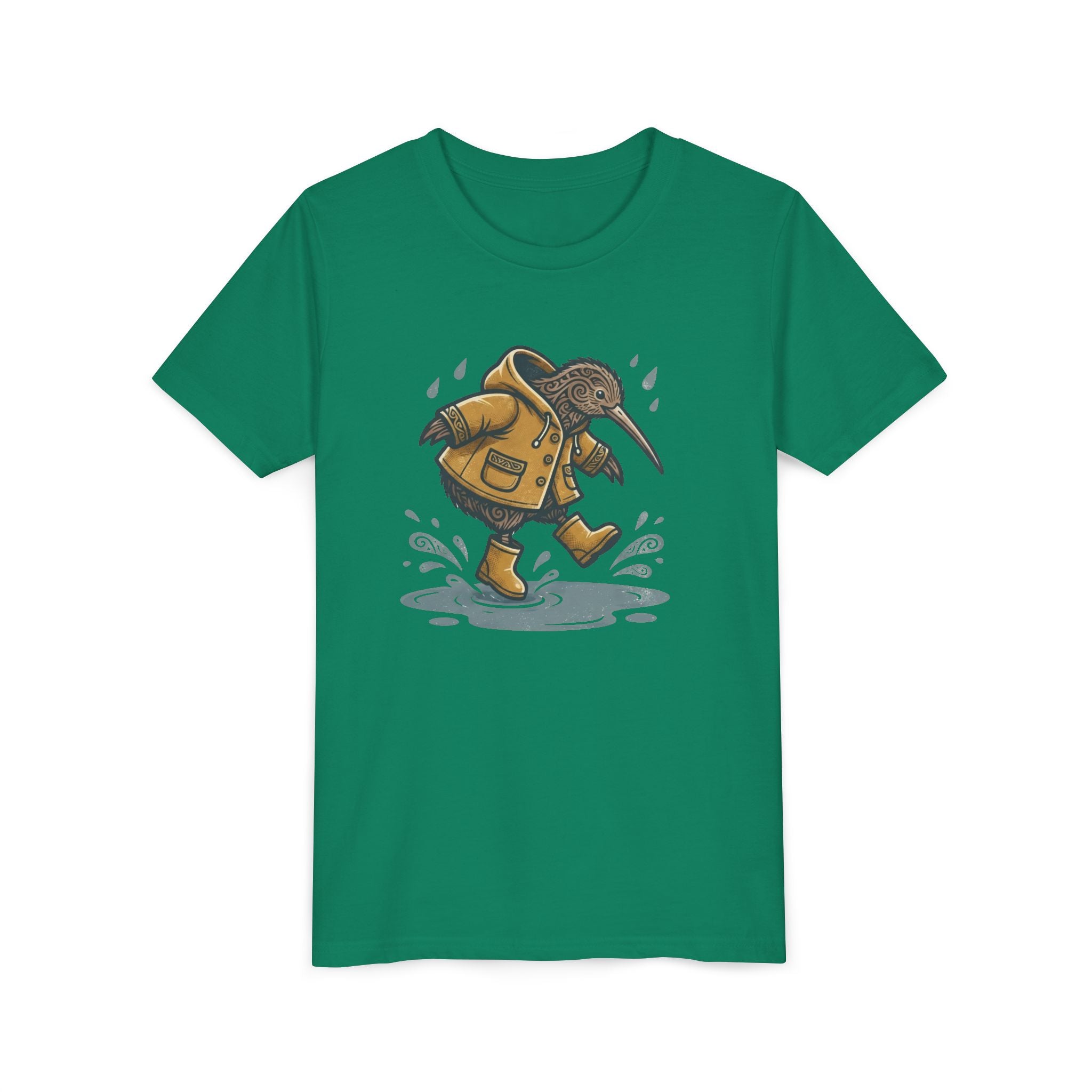 Youth T‑Shirt — Cute Kiwi Bird in Raincoat Splash Design