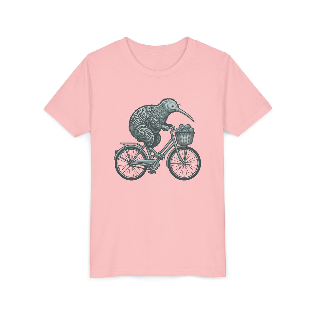 Kids Kiwi Bird Bicycle T‑Shirt – Cute Animal Cycling Graphic Tee for Children