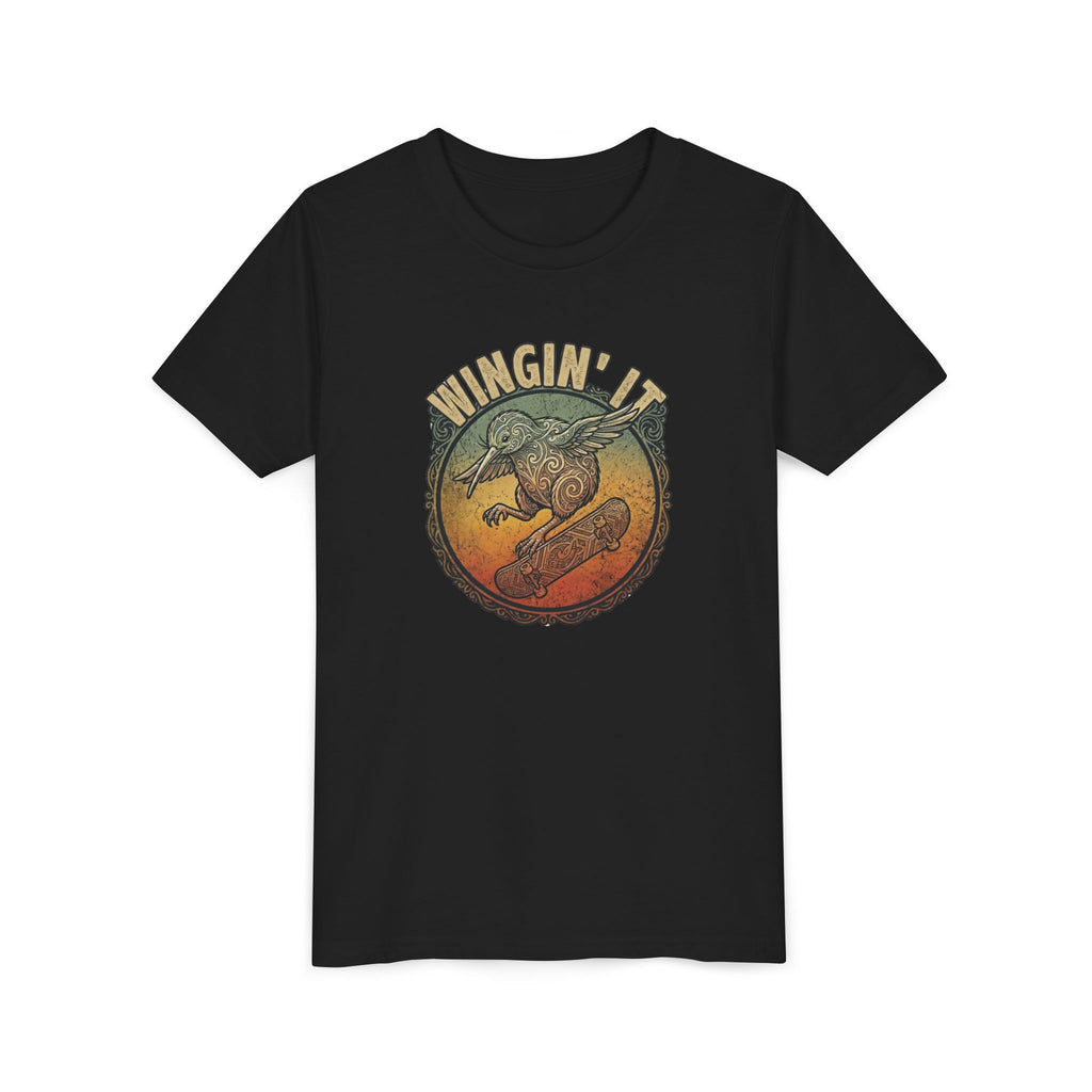 Youth Skateboard T‑Shirt - "Wingin' it" Retro Kiwi Skate Design