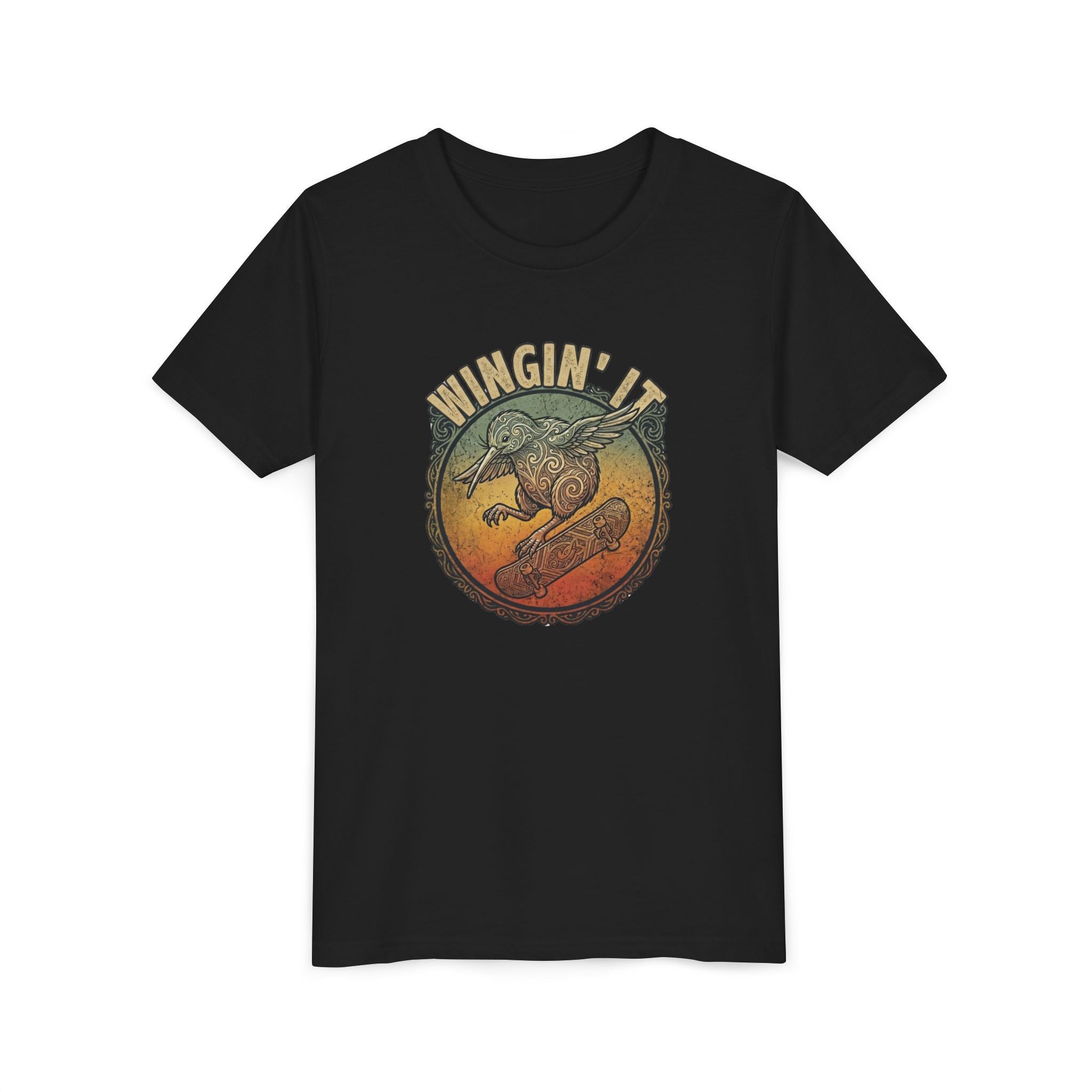 Youth Skateboard T‑Shirt - "Wingin' it" Retro Kiwi Skate Design