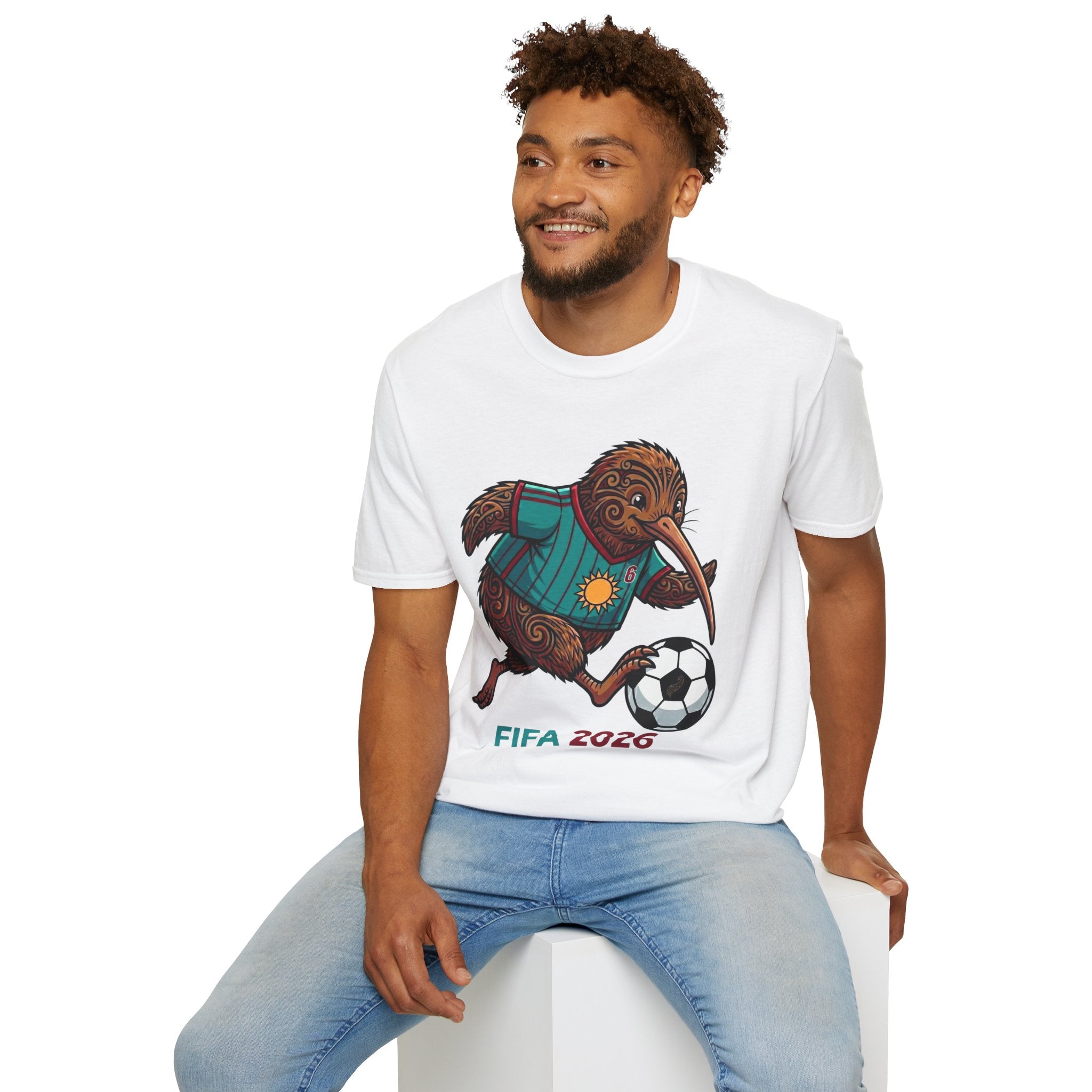 FIFA 2026 Maori Kiwi Soccer Player Adult Size Tee, Funny Bird Playing Football, Graphic Tee, Unique New Zealand Gift