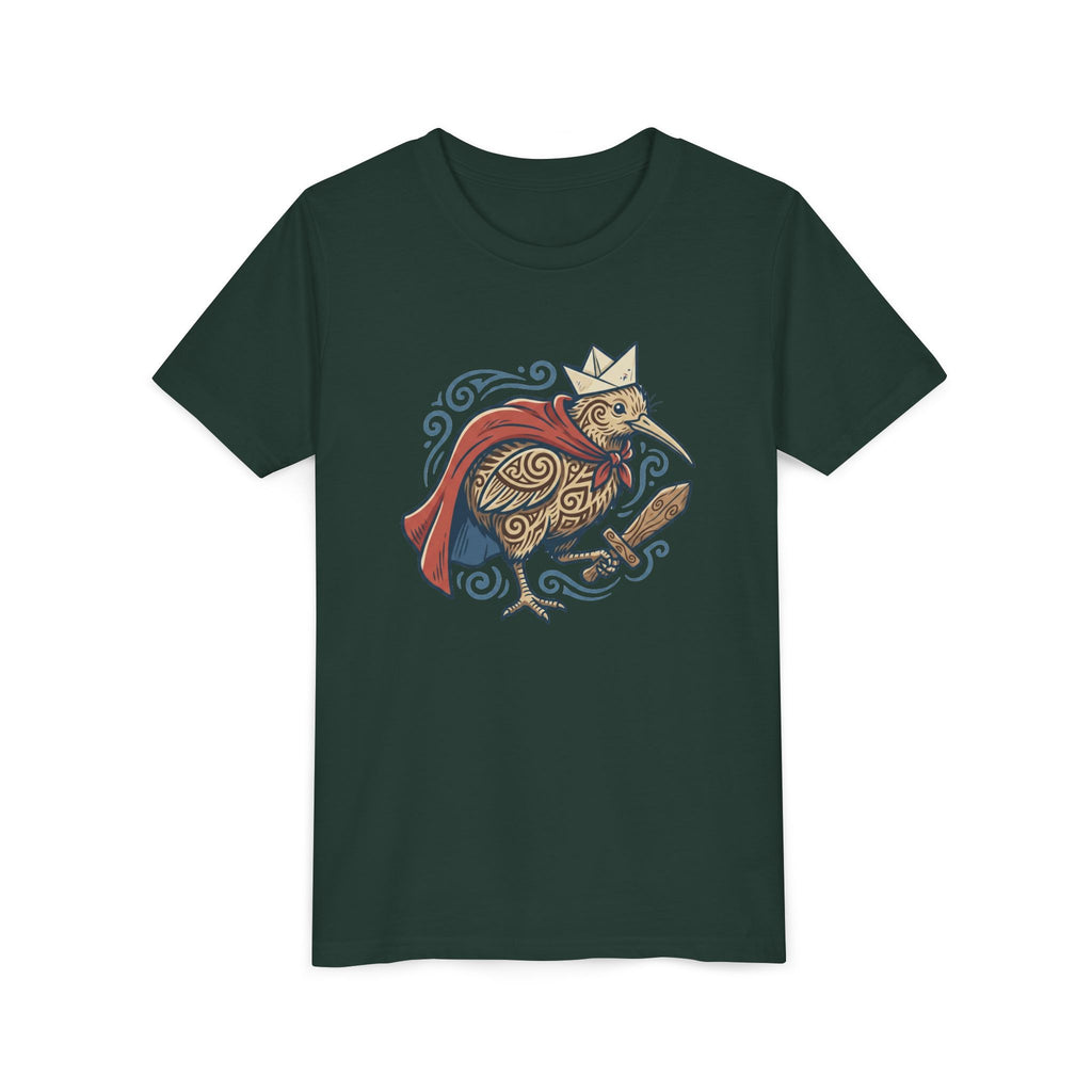 Royal Kiwi Youth T‑Shirt — Crowned Kiwi with Cape Kids Tee