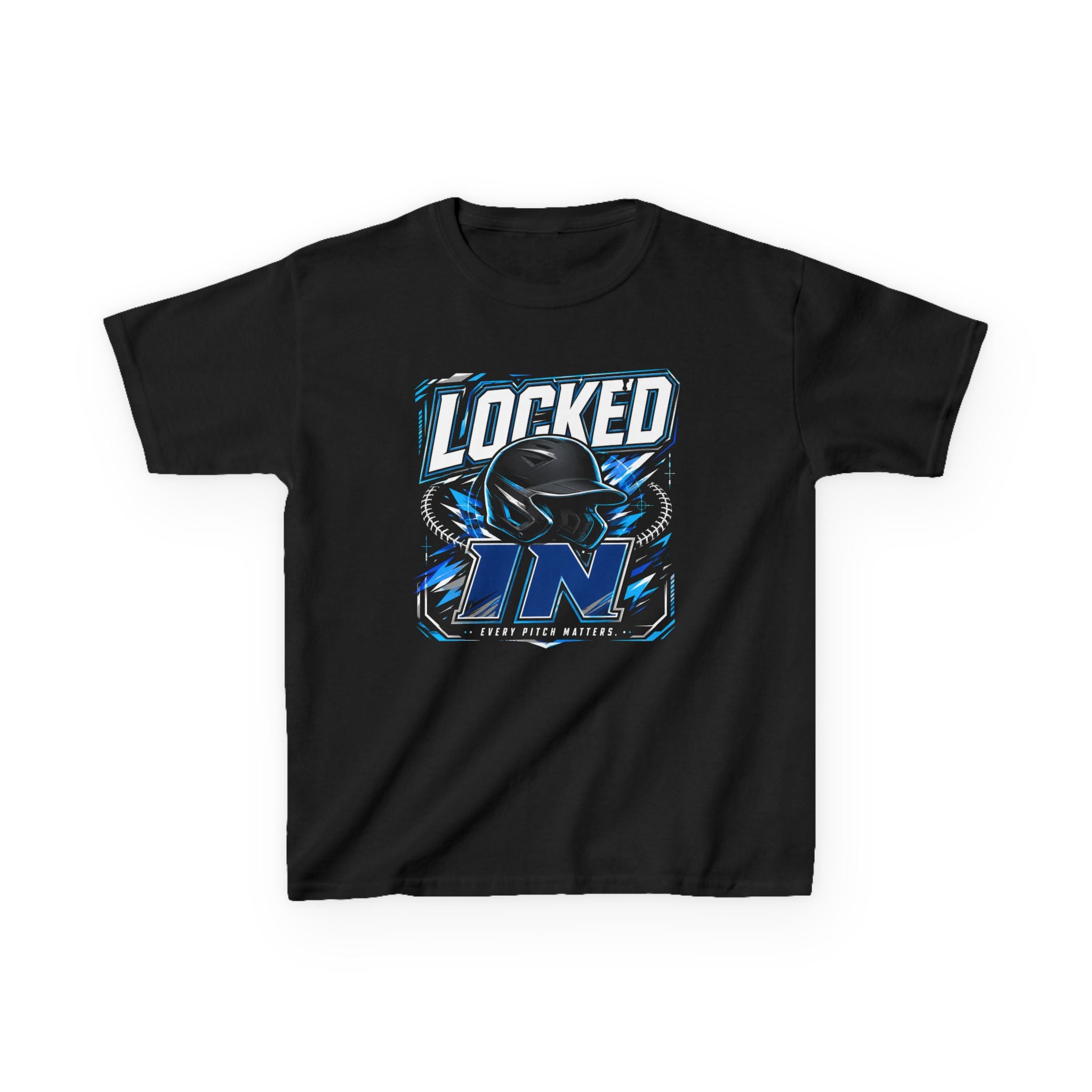 Locked In Kids T‑Shirt — Youth Baseball/Softball Helmet Graphic