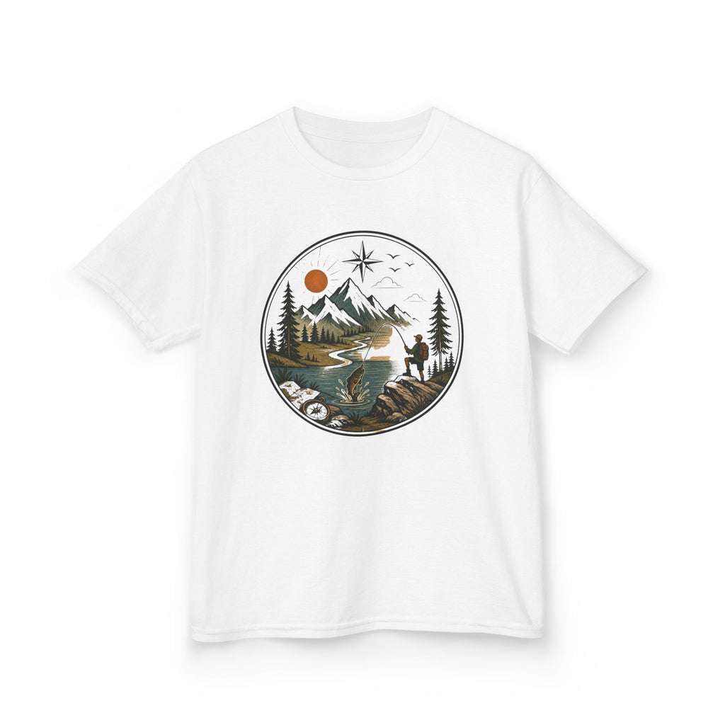 Kids Adventure Tee — Mountain River Fishing Graphic