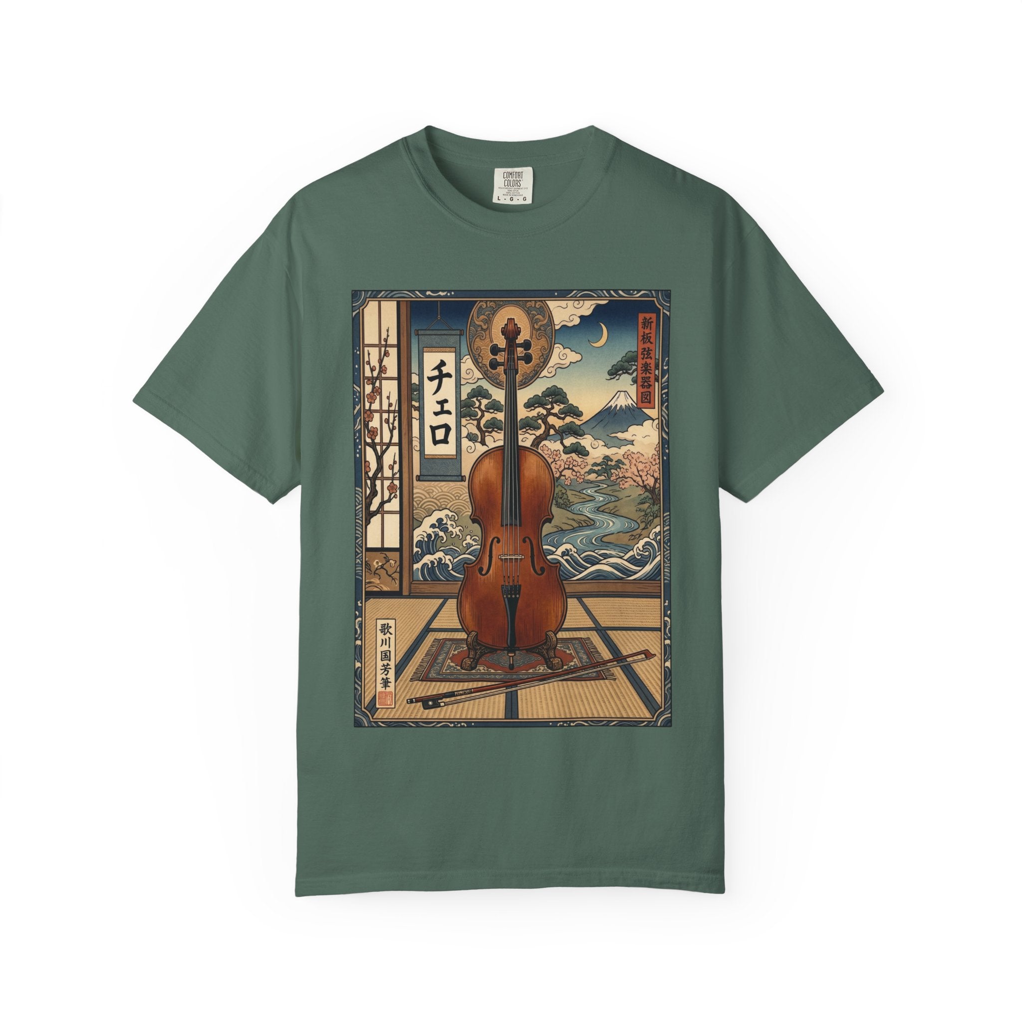 Ukiyo-e Cello Art T-Shirt - Japanese Woodblock Style