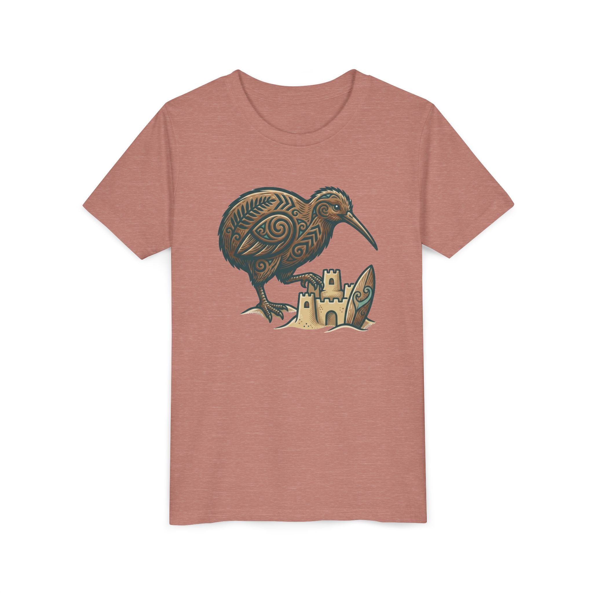 Youth Tee — Kiwi Bird & Sandcastle Kids T‑Shirt (Cute Beach Animal Design)