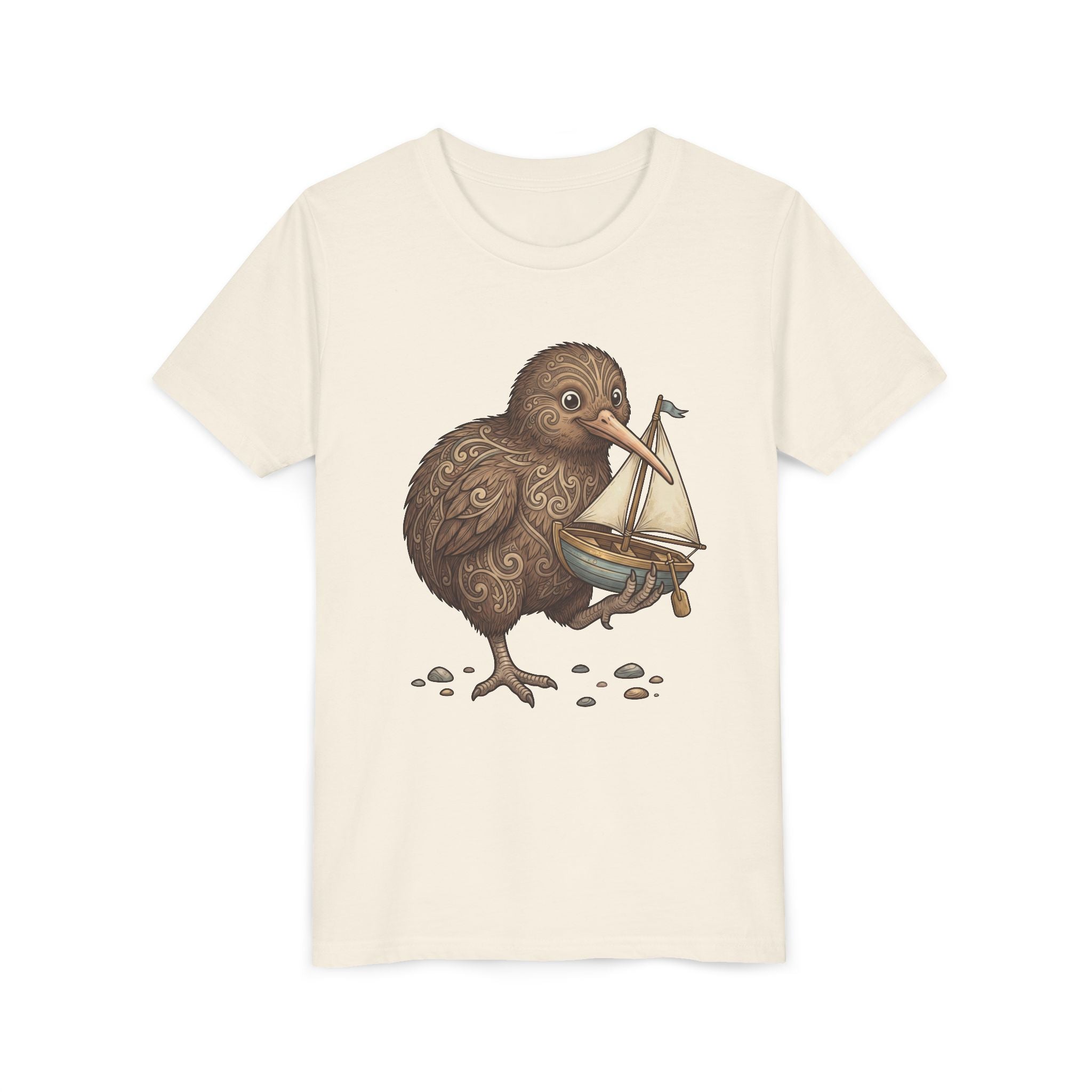 Youth T‑Shirt — Cute Kiwi Bird Holding Toy Sailboat Kids Tee