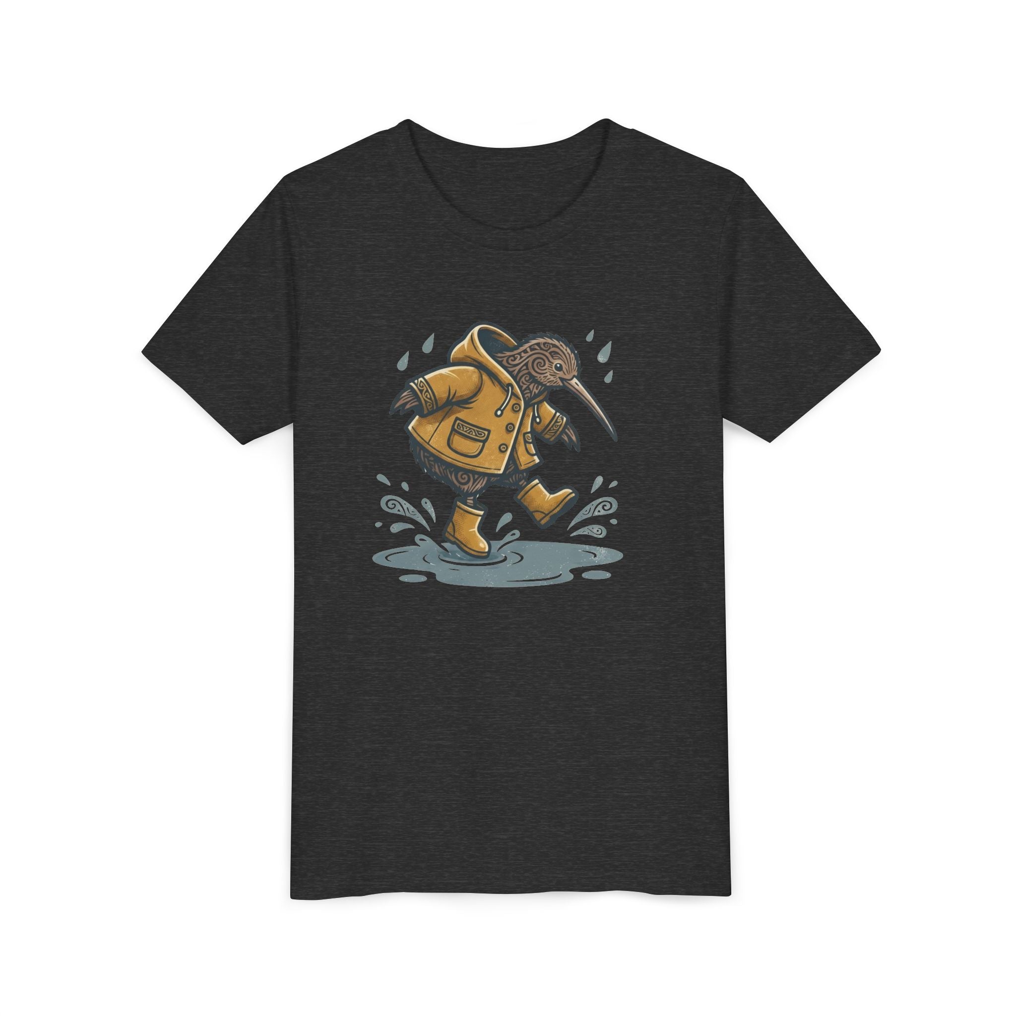 Youth T‑Shirt — Cute Kiwi Bird in Raincoat Splash Design