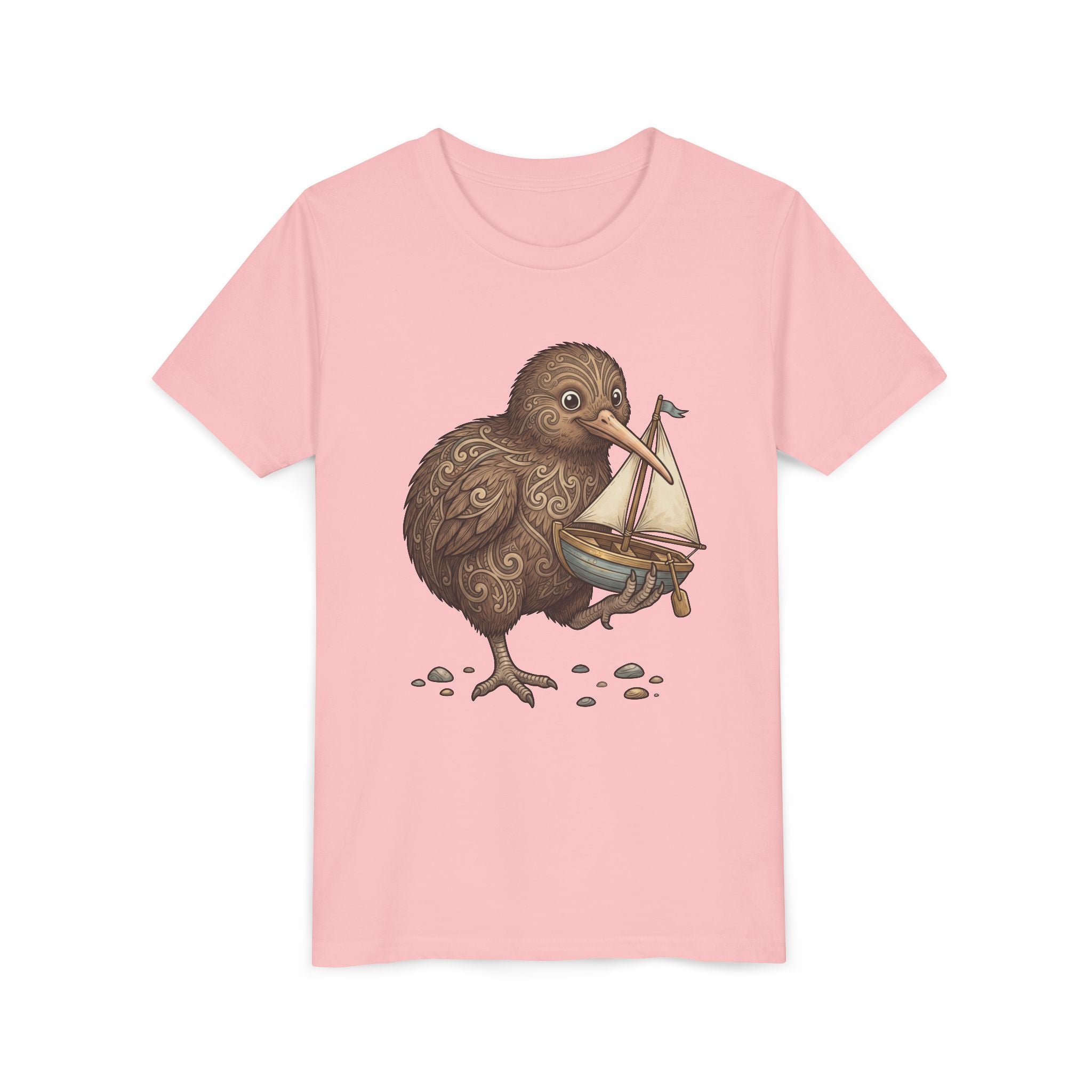 Youth T‑Shirt — Cute Kiwi Bird Holding Toy Sailboat Kids Tee