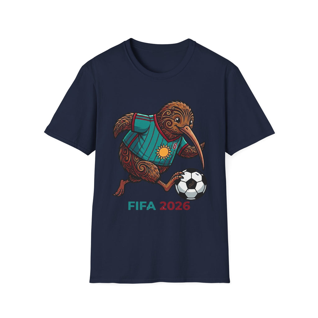 FIFA 2026 Maori Kiwi Soccer Player Adult Size Tee, Funny Bird Playing Football, Graphic Tee, Unique New Zealand Gift