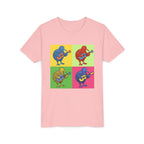 Youth Tee — Pop Art Kiwi Bird Playing Guitar Graphic