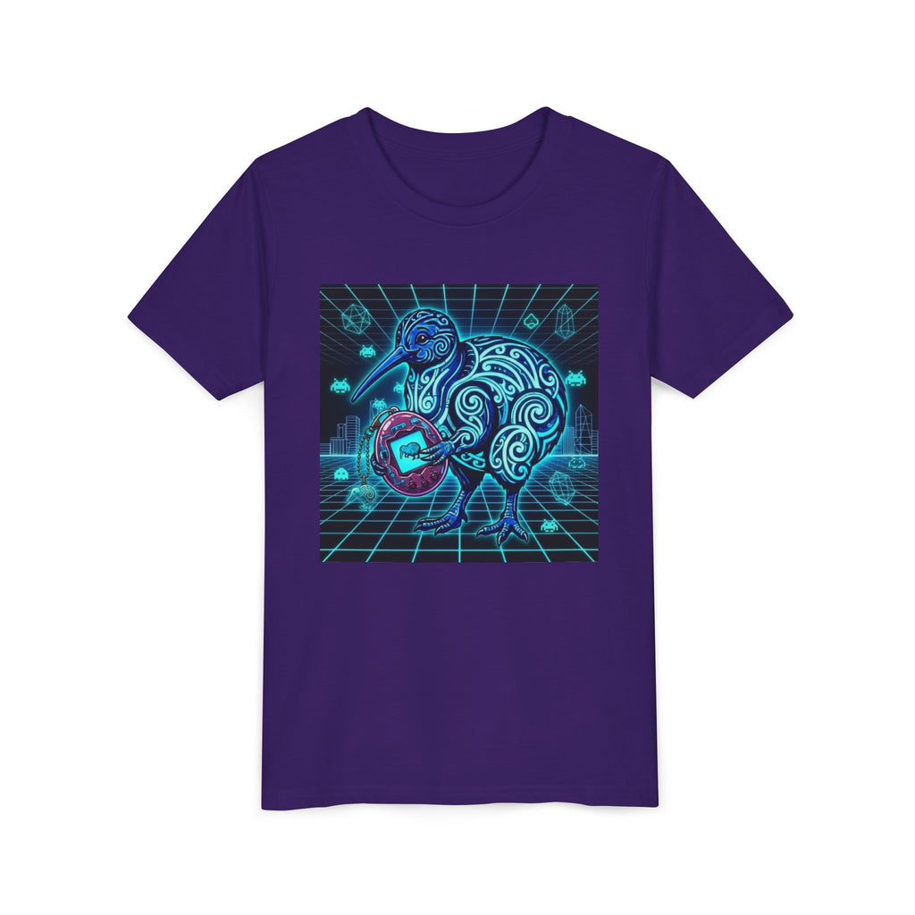 Youth Tee — Neon Tamagotchi Tribal Kiwi Bird Graphic