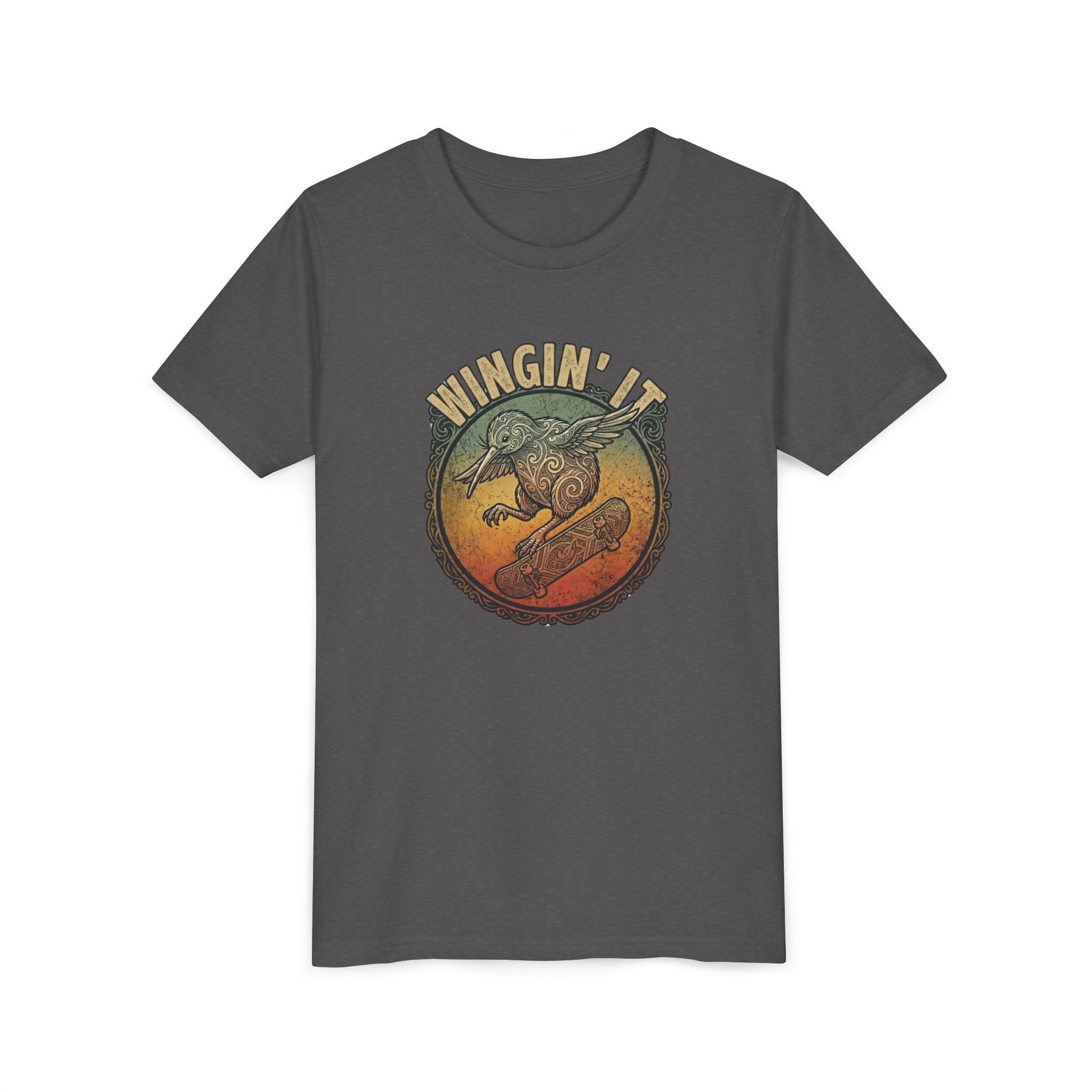 Youth Skateboard T‑Shirt - "Wingin' it" Retro Kiwi Skate Design