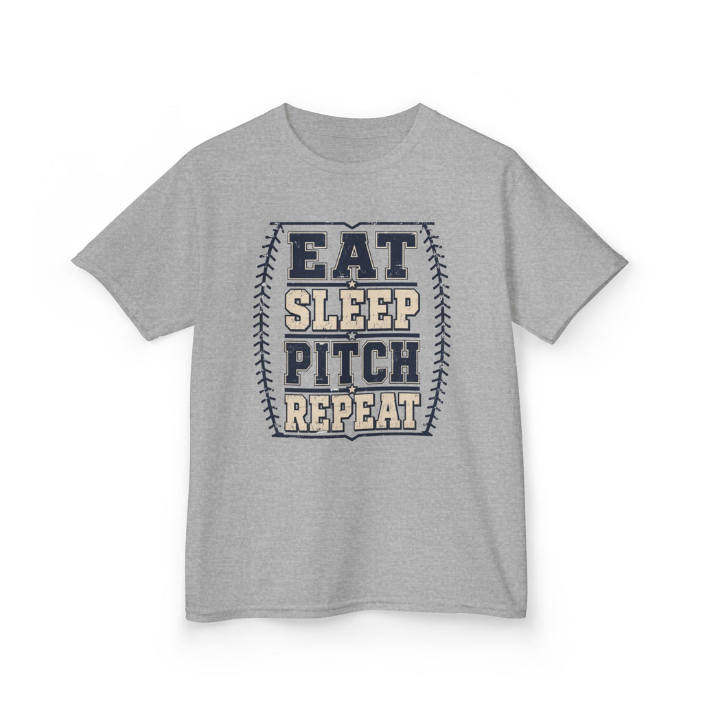Kids Tee — "Eat Sleep Pitch Repeat" Baseball Shirt