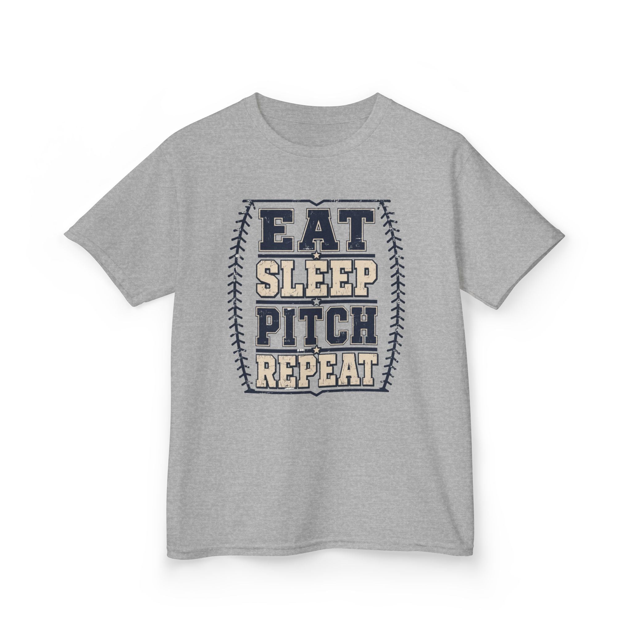 Kids Tee — "Eat Sleep Pitch Repeat" Baseball Shirt