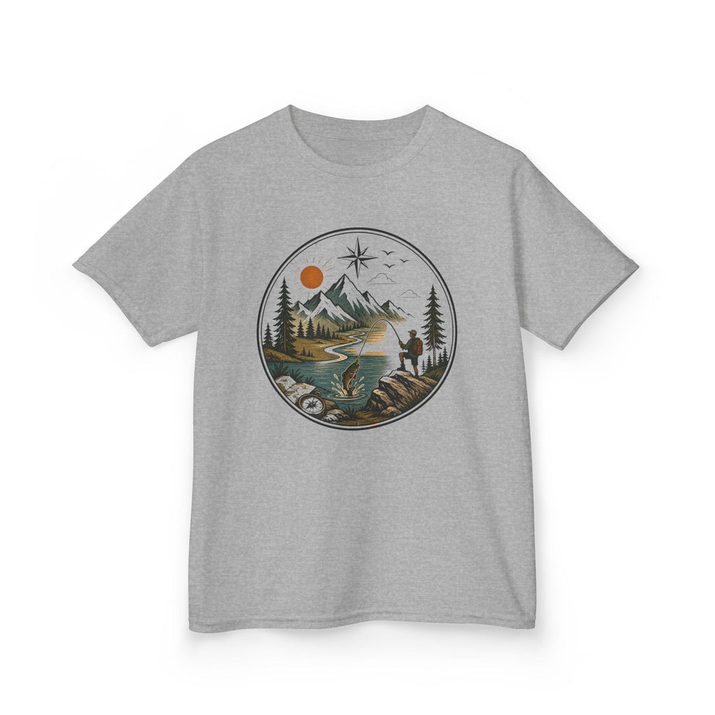 Kids Adventure Tee — Mountain River Fishing Graphic