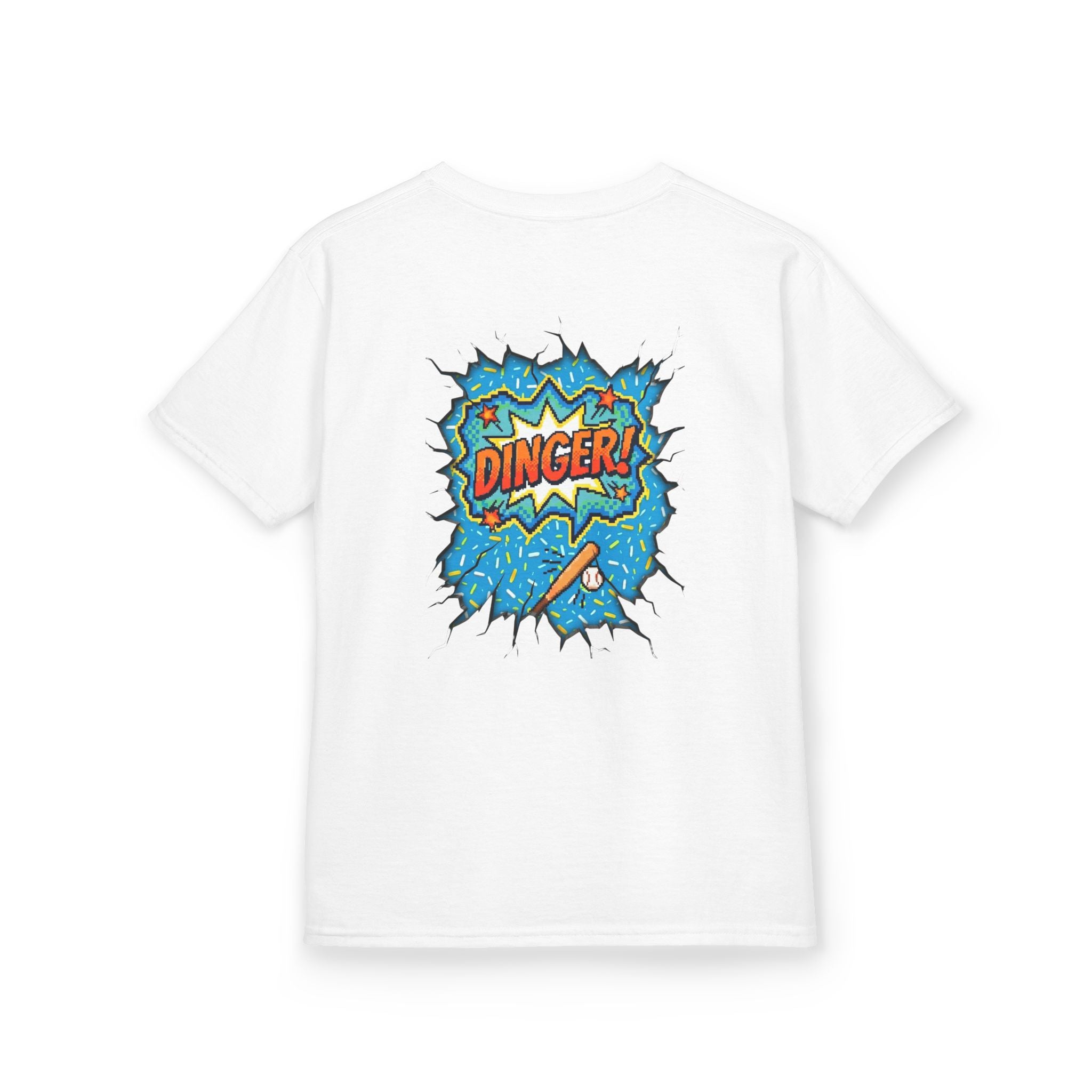 "Dinger!" Pixel Art Baseball T-Shirt – Double-Sided Sports Graphic Tee
