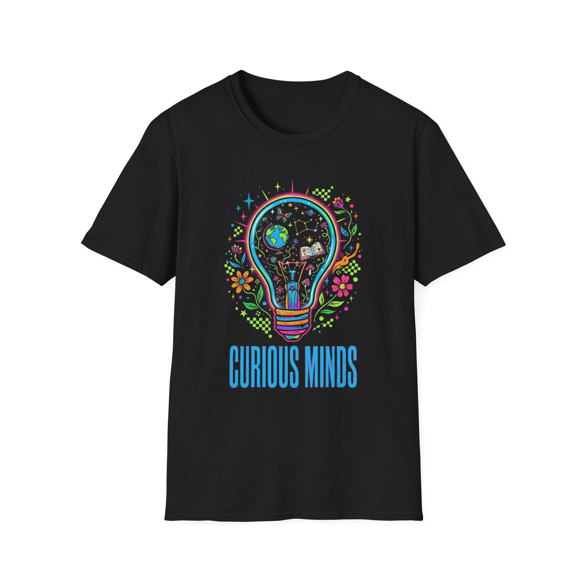 Curious Minds Lightbulb T‑Shirt — Colorful Science & Exploration Graphic Tee