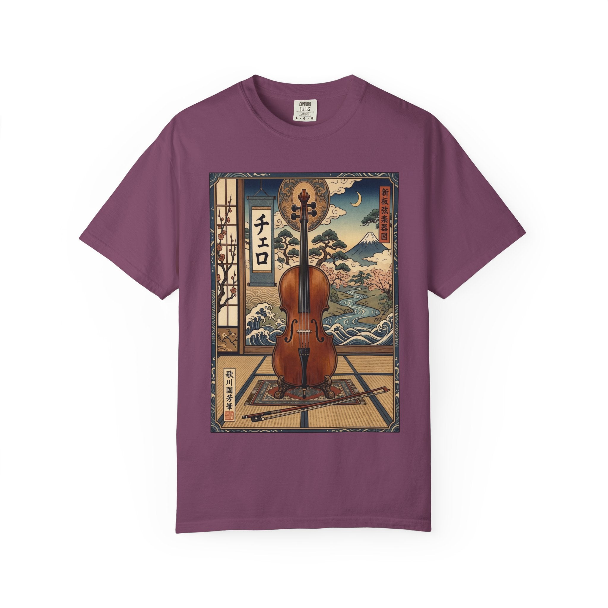 Ukiyo-e Cello Art T-Shirt - Japanese Woodblock Style