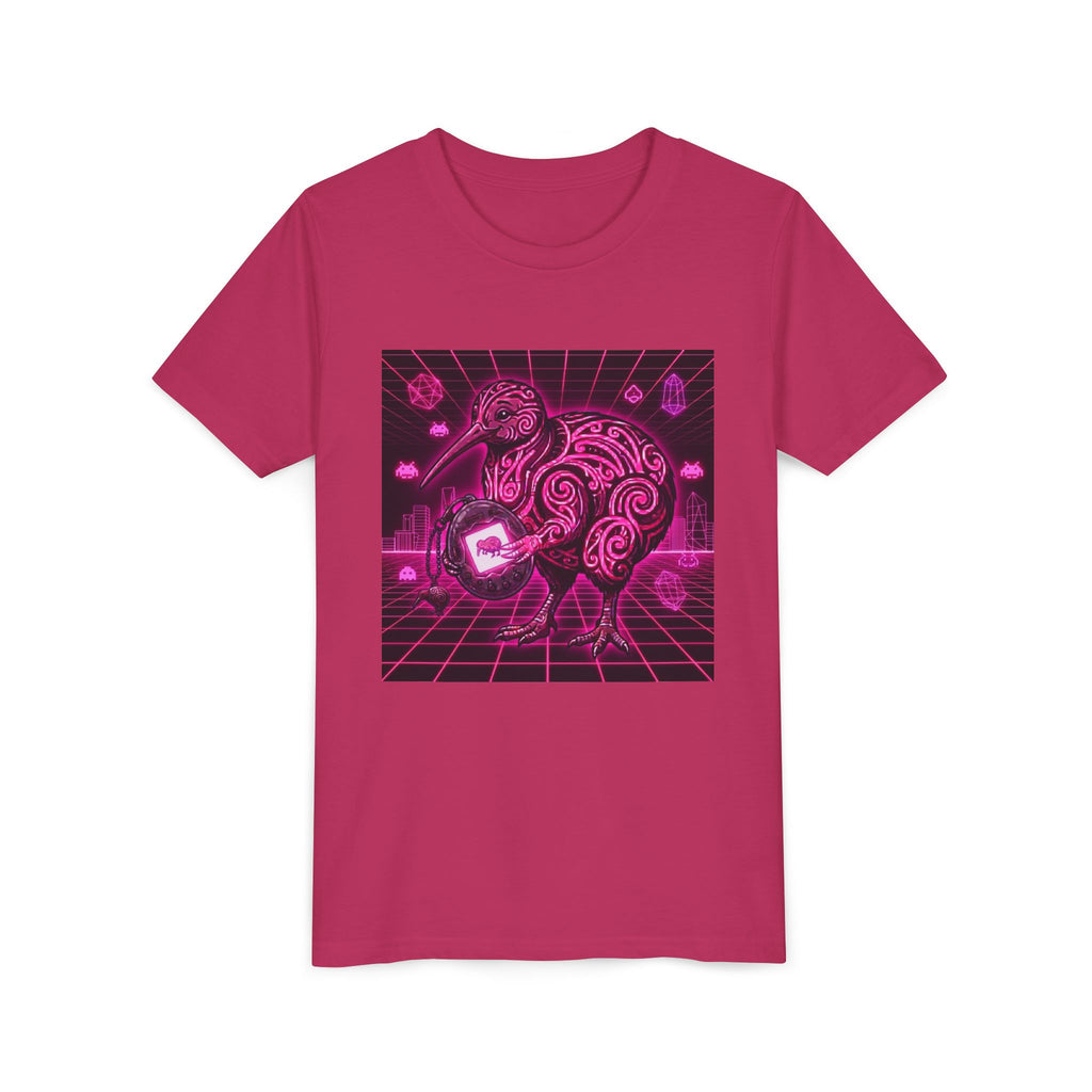 Tamagotchi Kiwi Youth Tee — Retro Neon Kiwi Graphic Shirt