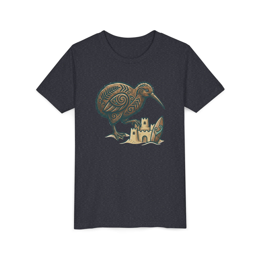 Youth Tee — Kiwi Bird & Sandcastle Kids T‑Shirt (Cute Beach Animal Design)