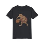 Kids Kiwi Basketball T‑Shirt — Cute Kiwi Bird Dribbling Graphic Tee