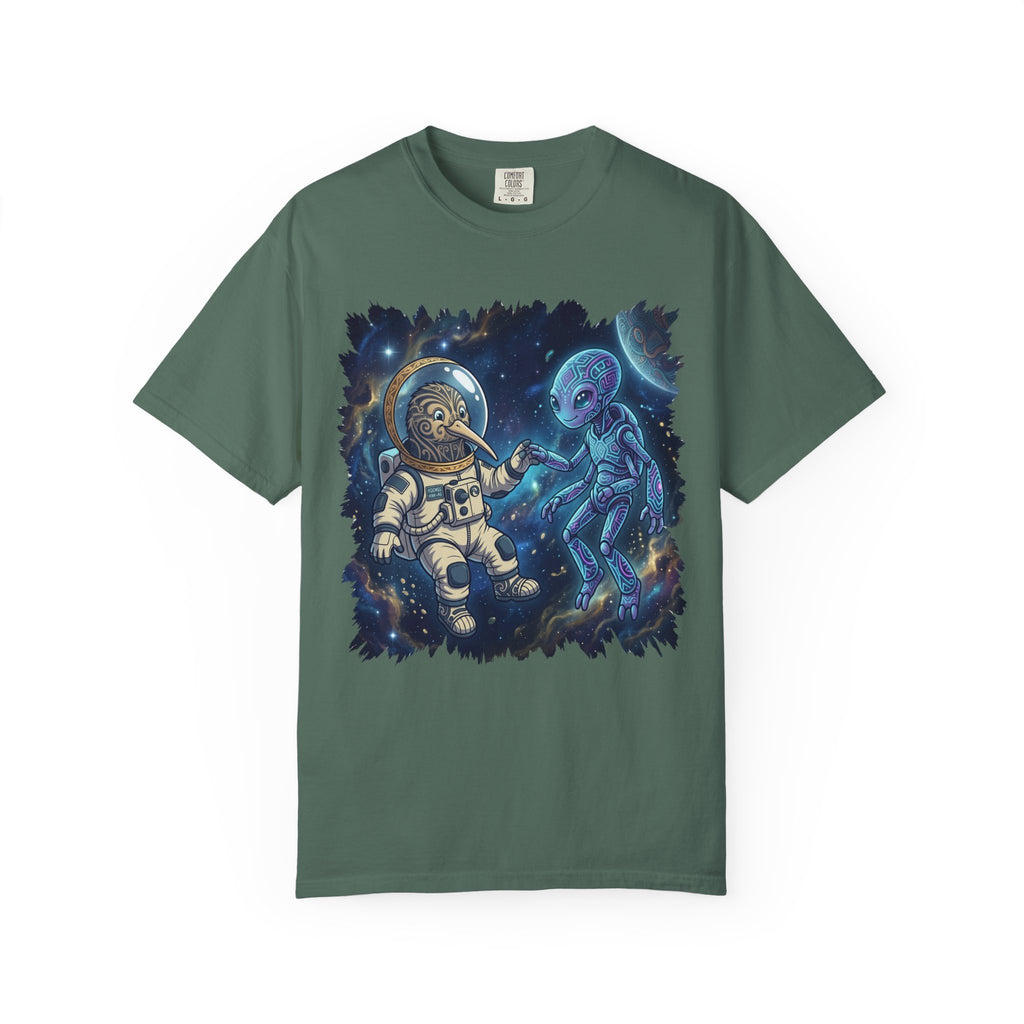 Astronaut & Alien Friendship Tee — Space Adventure Graphic T-Shirt