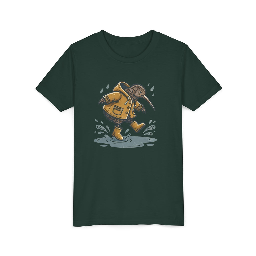 Youth T‑Shirt — Cute Kiwi Bird in Raincoat Splash Design