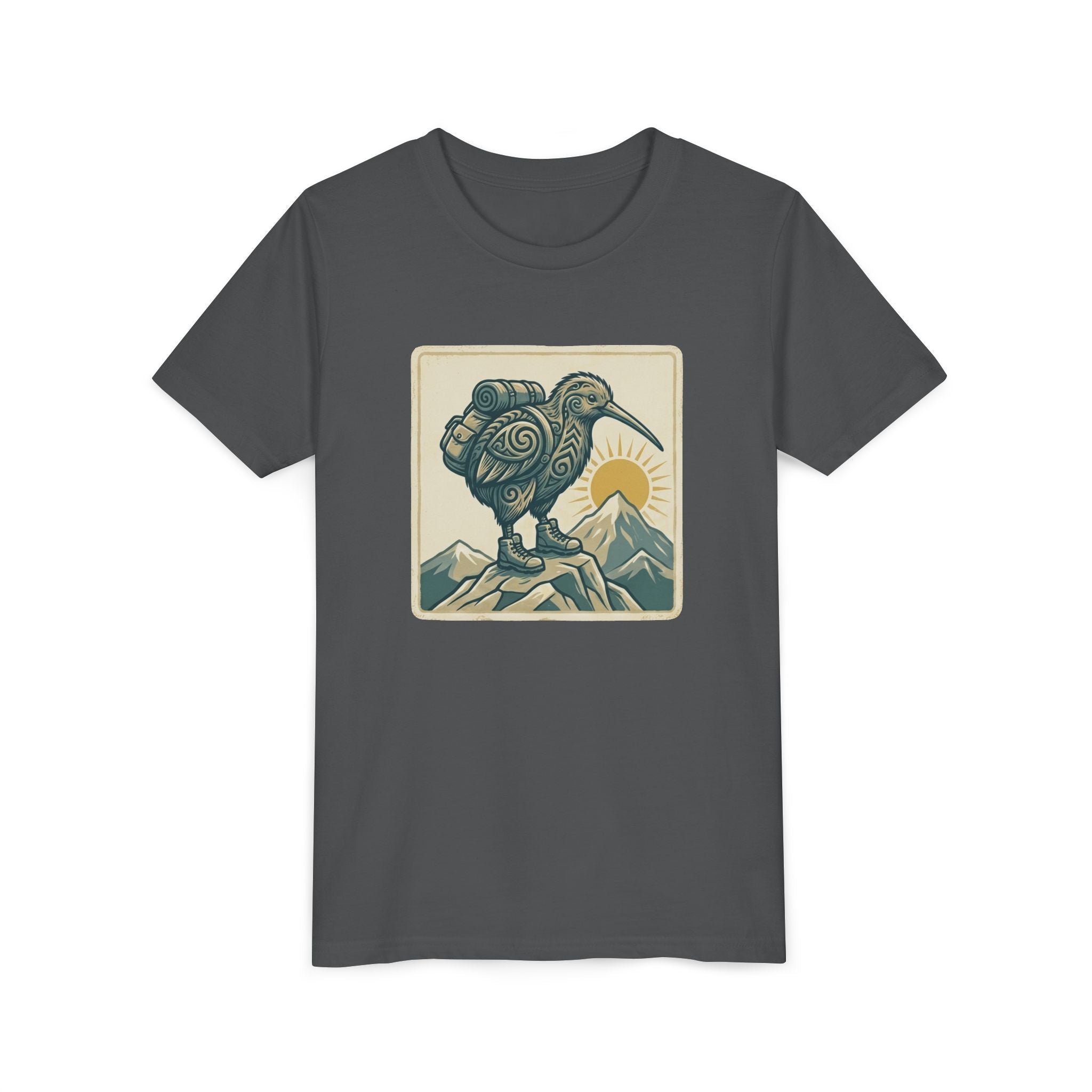 Youth Tee — Kiwi Bird on Mountains Graphic Shirt