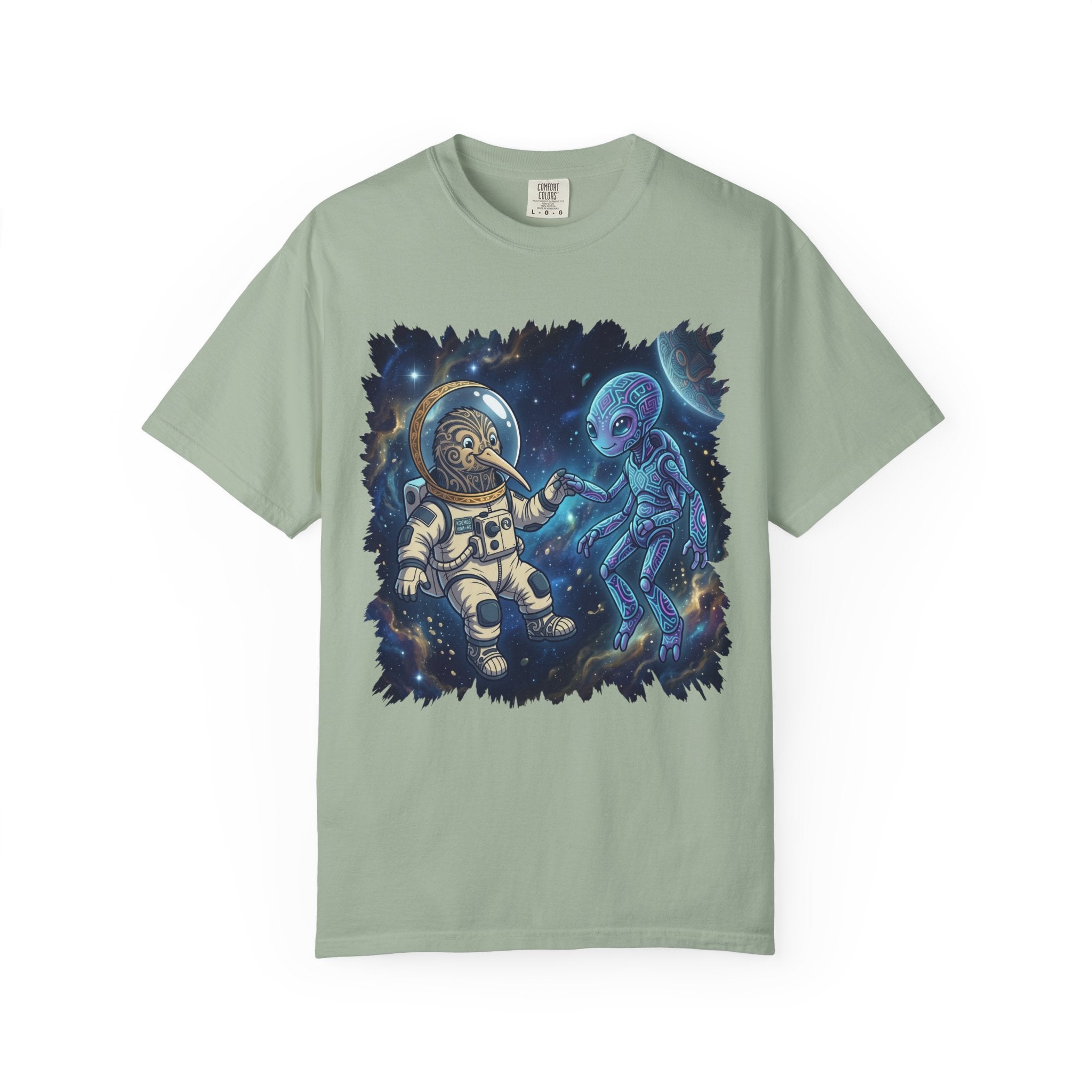 Astronaut & Alien Friendship Tee — Space Adventure Graphic T-Shirt