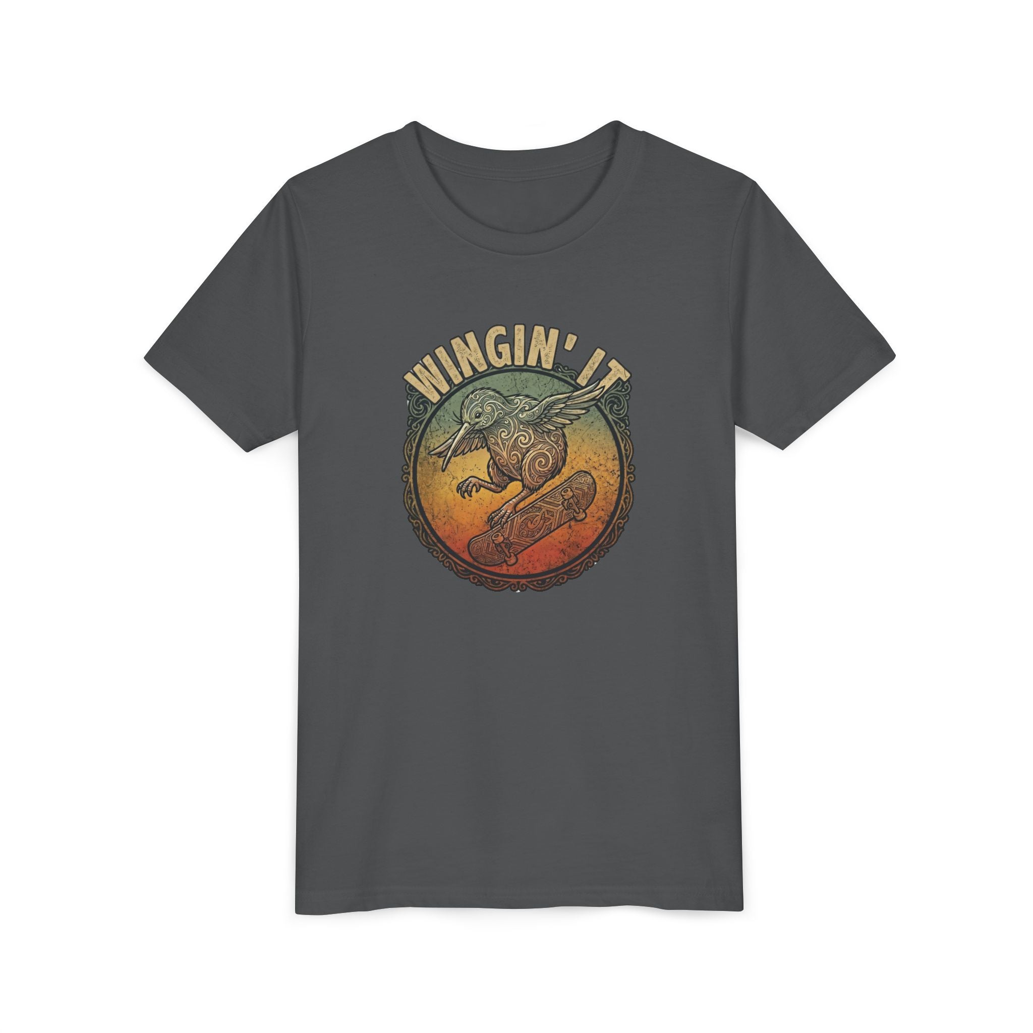 Youth Skateboard T‑Shirt - "Wingin' it" Retro Kiwi Skate Design