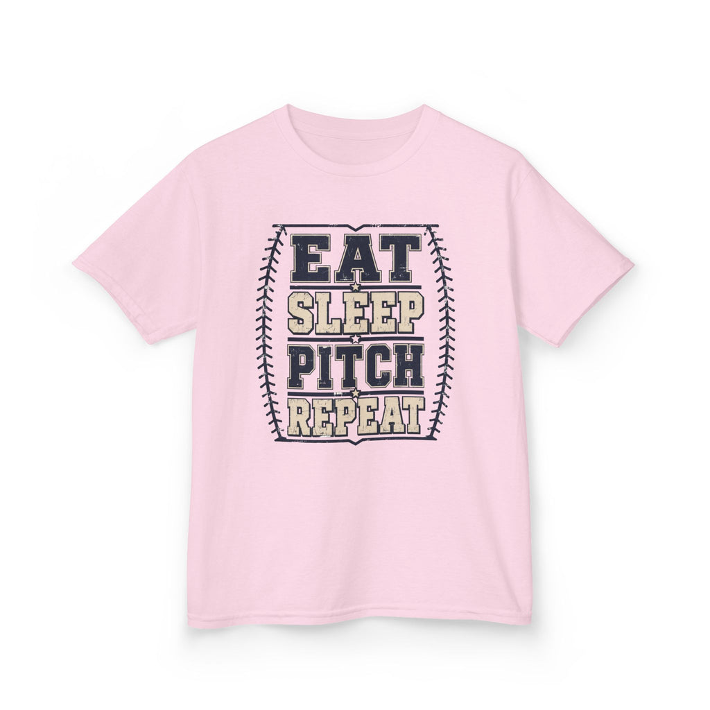 Kids Tee — "Eat Sleep Pitch Repeat" Baseball Shirt