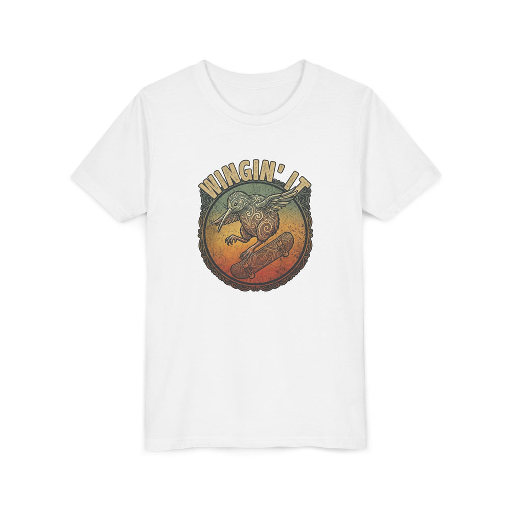 Youth Skateboard T‑Shirt - "Wingin' it" Retro Kiwi Skate Design