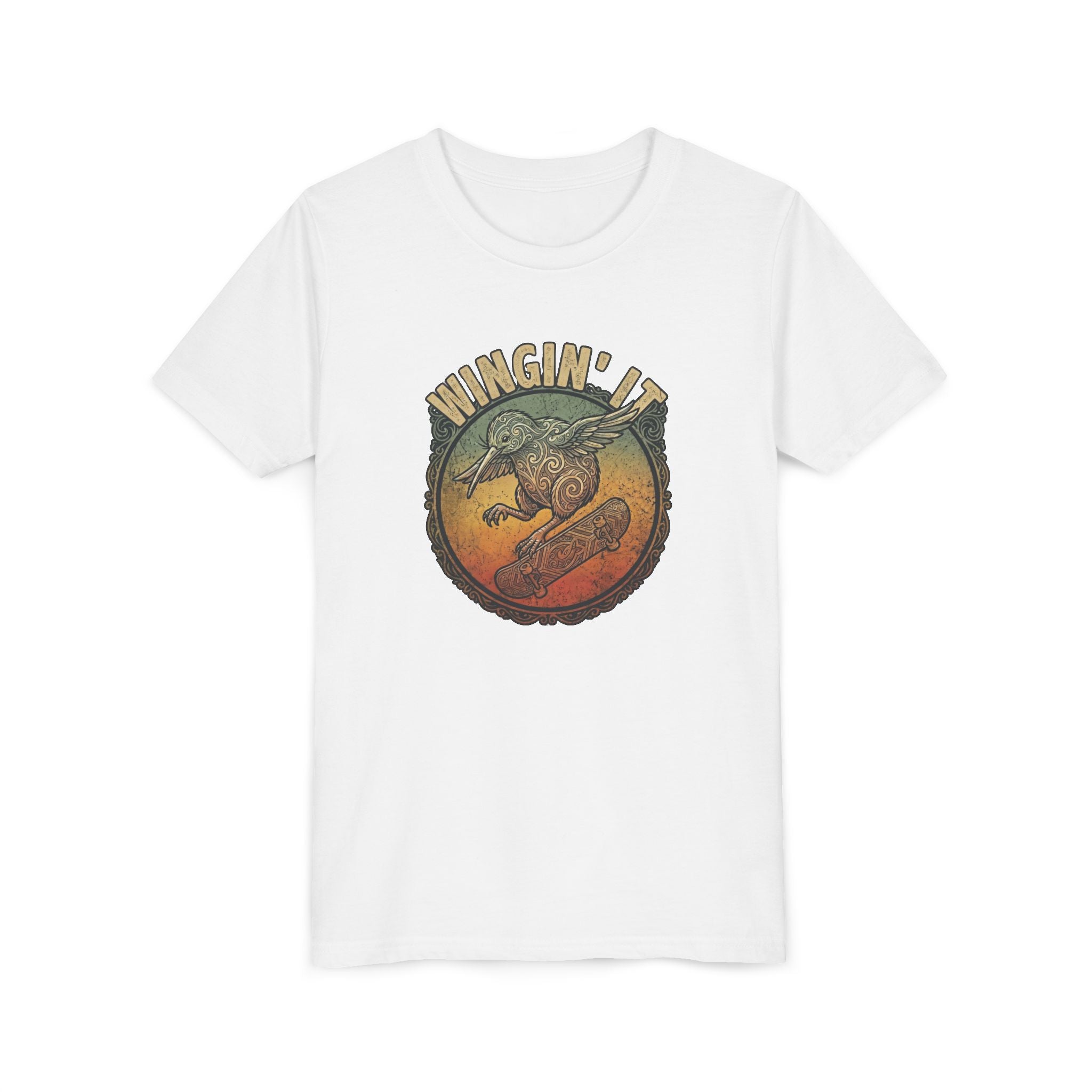 Youth Skateboard T‑Shirt - "Wingin' it" Retro Kiwi Skate Design