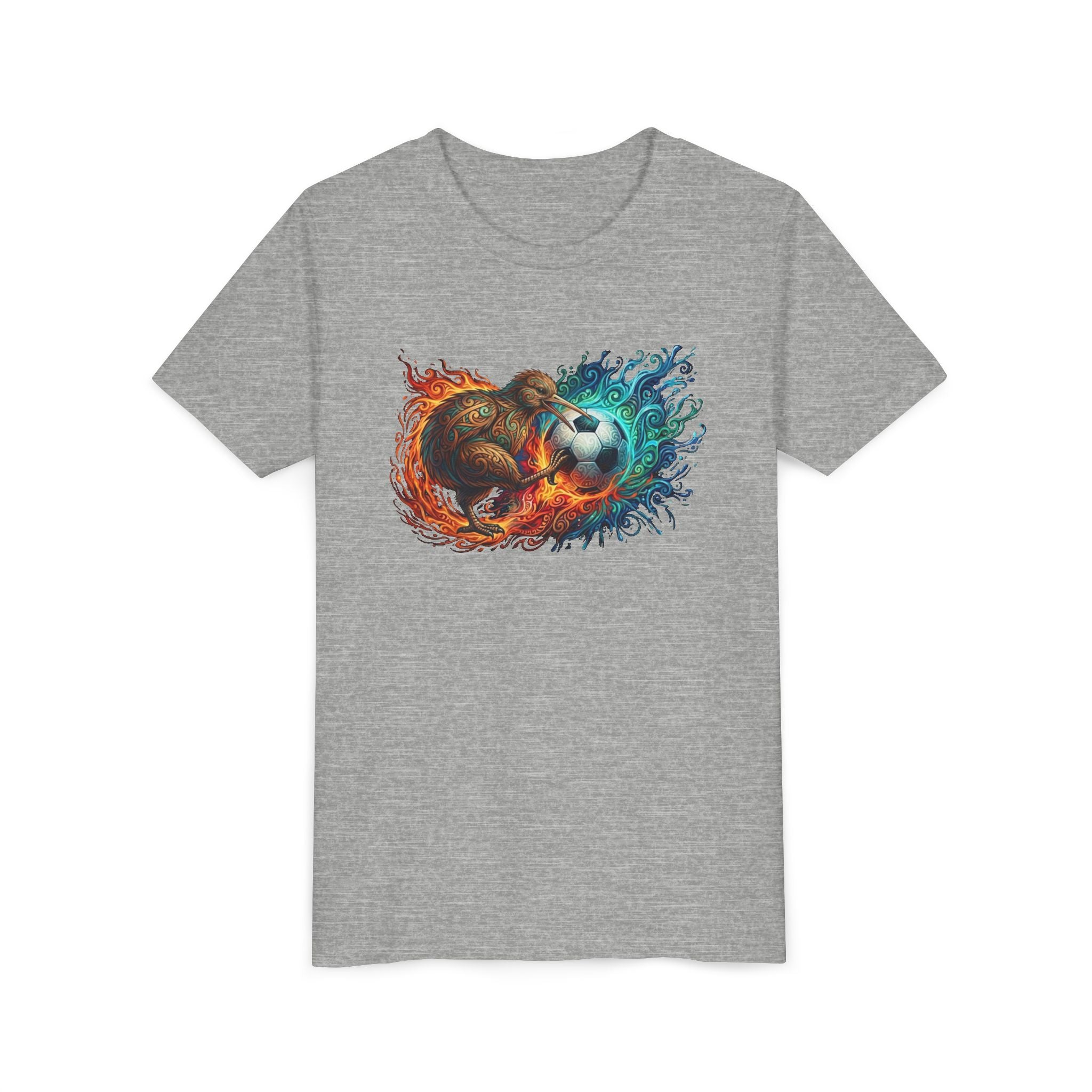 Youth Soccer Kiwi T‑Shirt — Fire & Water Soccer Ball Graphic Tee