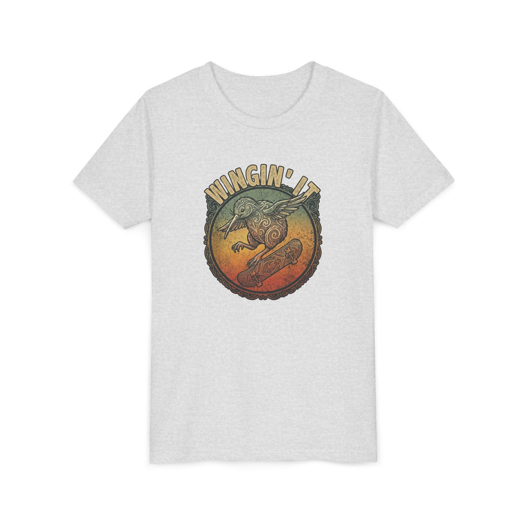 Youth Skateboard T‑Shirt - "Wingin' it" Retro Kiwi Skate Design