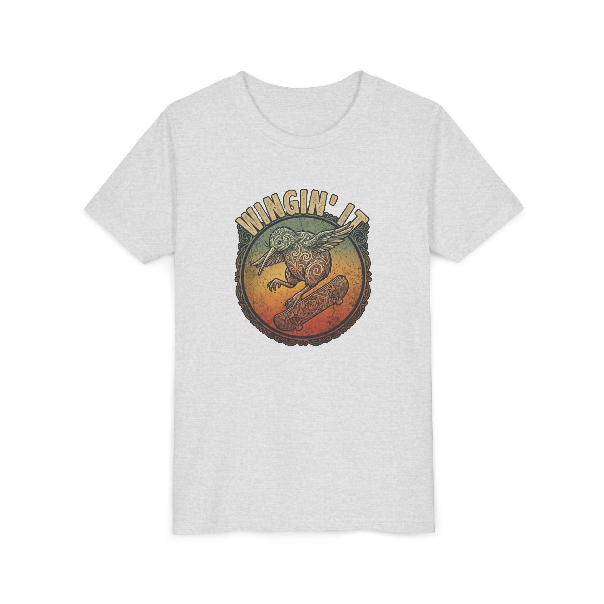 Youth Skateboard T‑Shirt - "Wingin' it" Retro Kiwi Skate Design