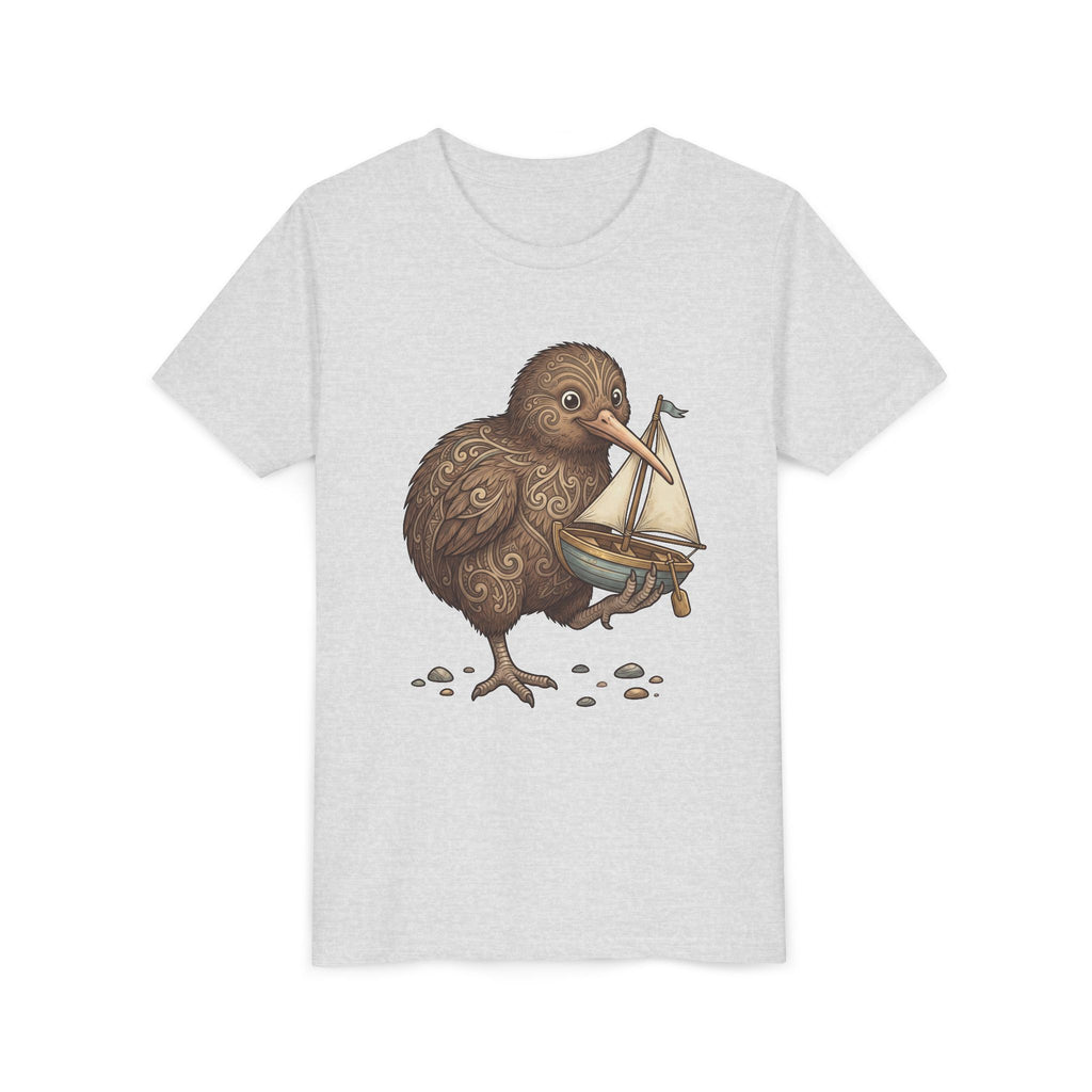Youth T‑Shirt — Cute Kiwi Bird Holding Toy Sailboat Kids Tee