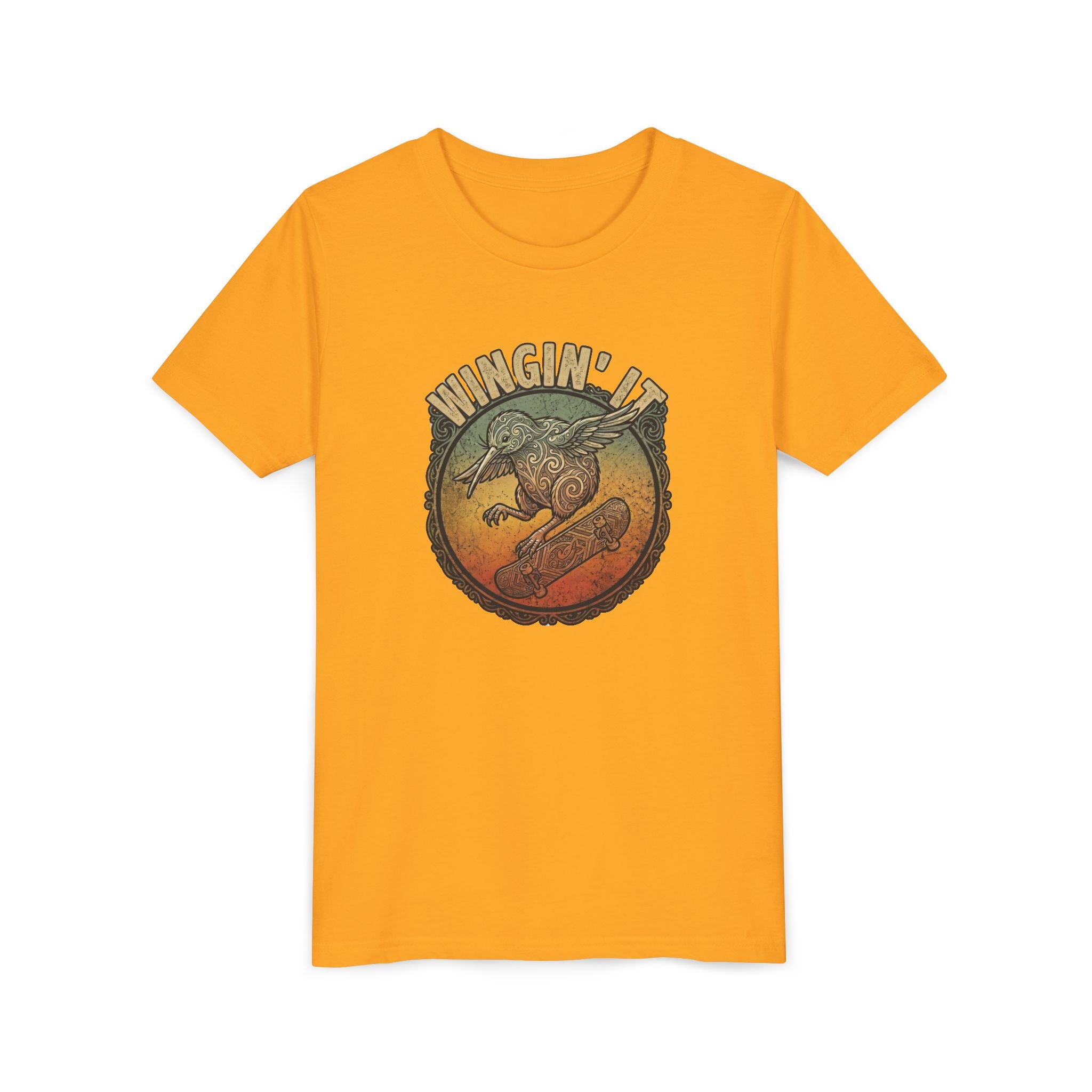Youth Skateboard T‑Shirt - "Wingin' it" Retro Kiwi Skate Design