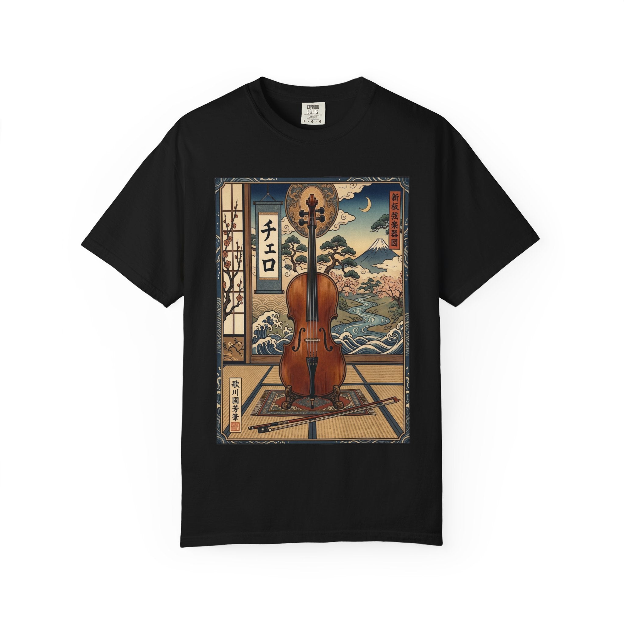 Ukiyo-e Cello Art T-Shirt - Japanese Woodblock Style