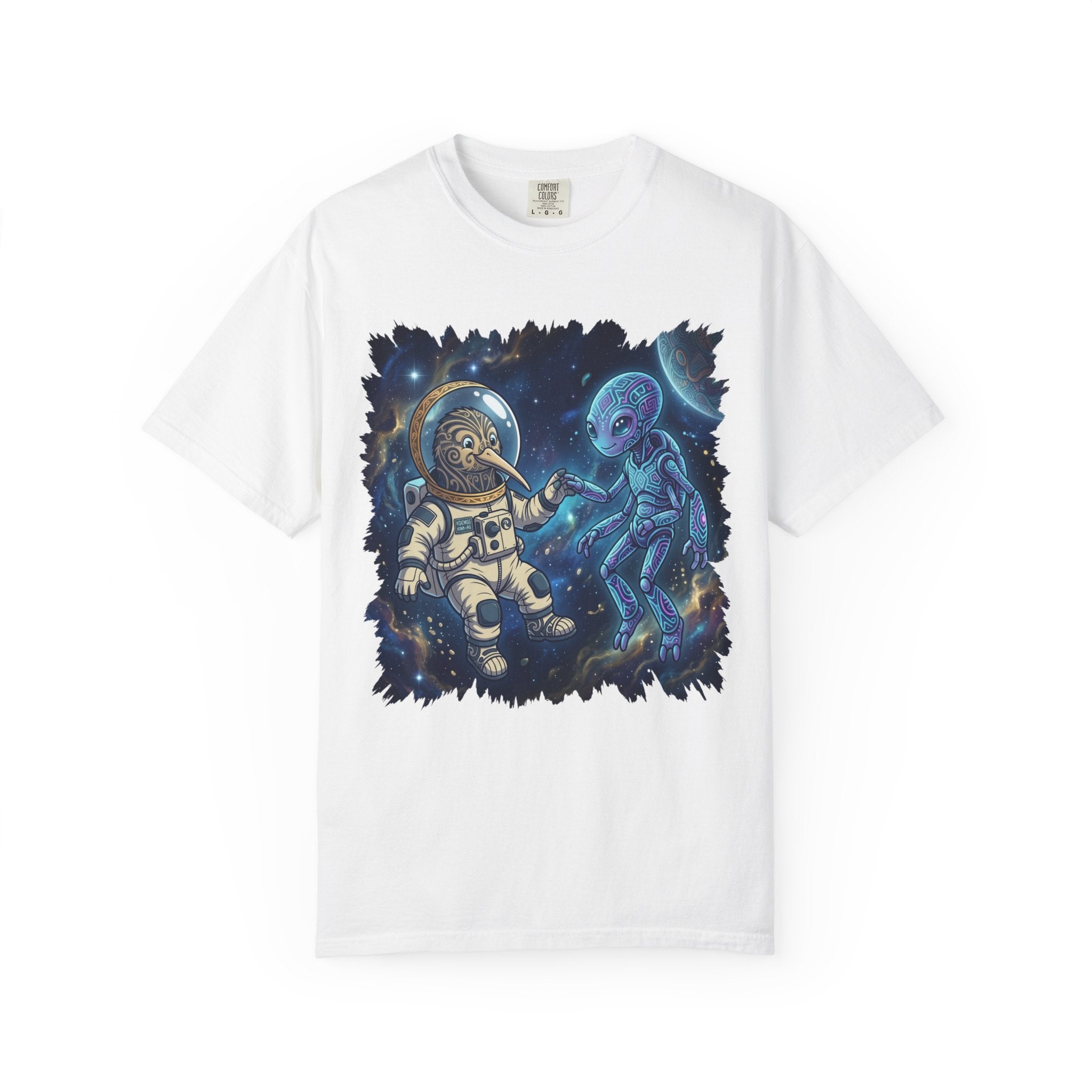 Astronaut & Alien Friendship Tee — Space Adventure Graphic T-Shirt