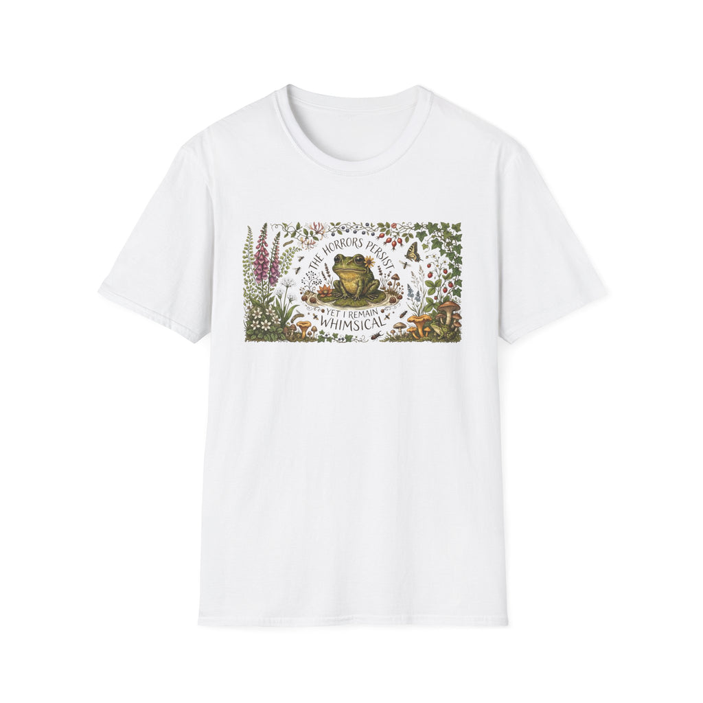 "The Horrors Persist Yet I Remain Whimsical" Floral Frog Tee