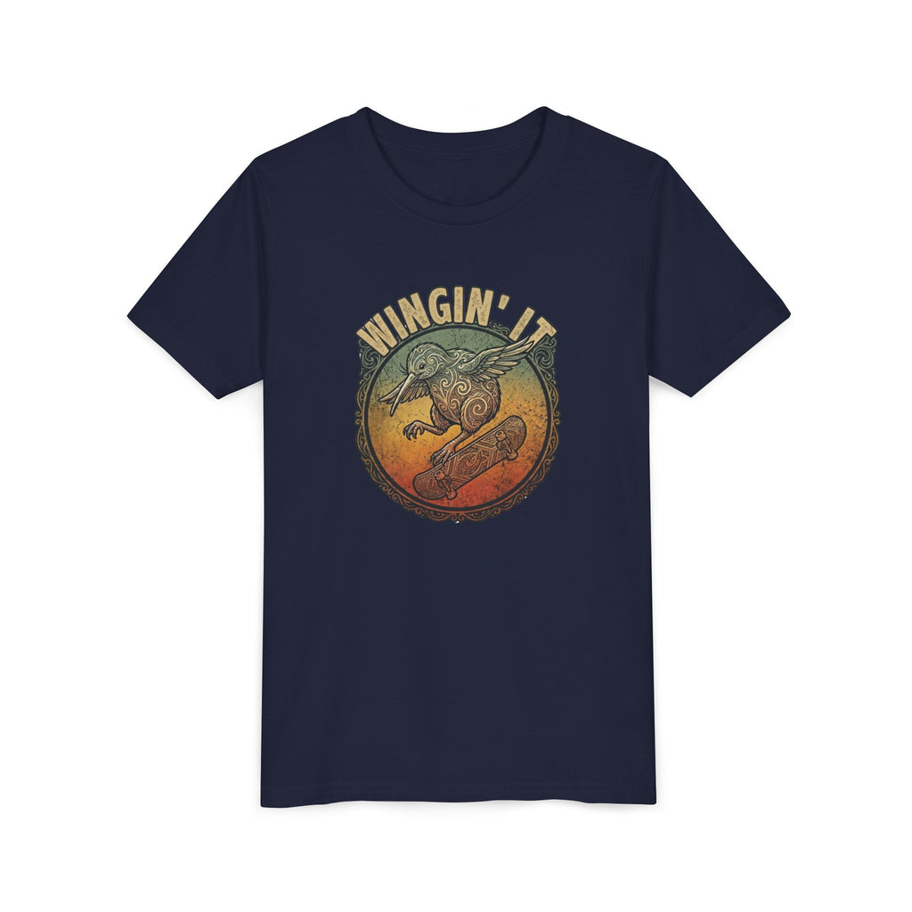 Youth Skateboard T‑Shirt - "Wingin' it" Retro Kiwi Skate Design