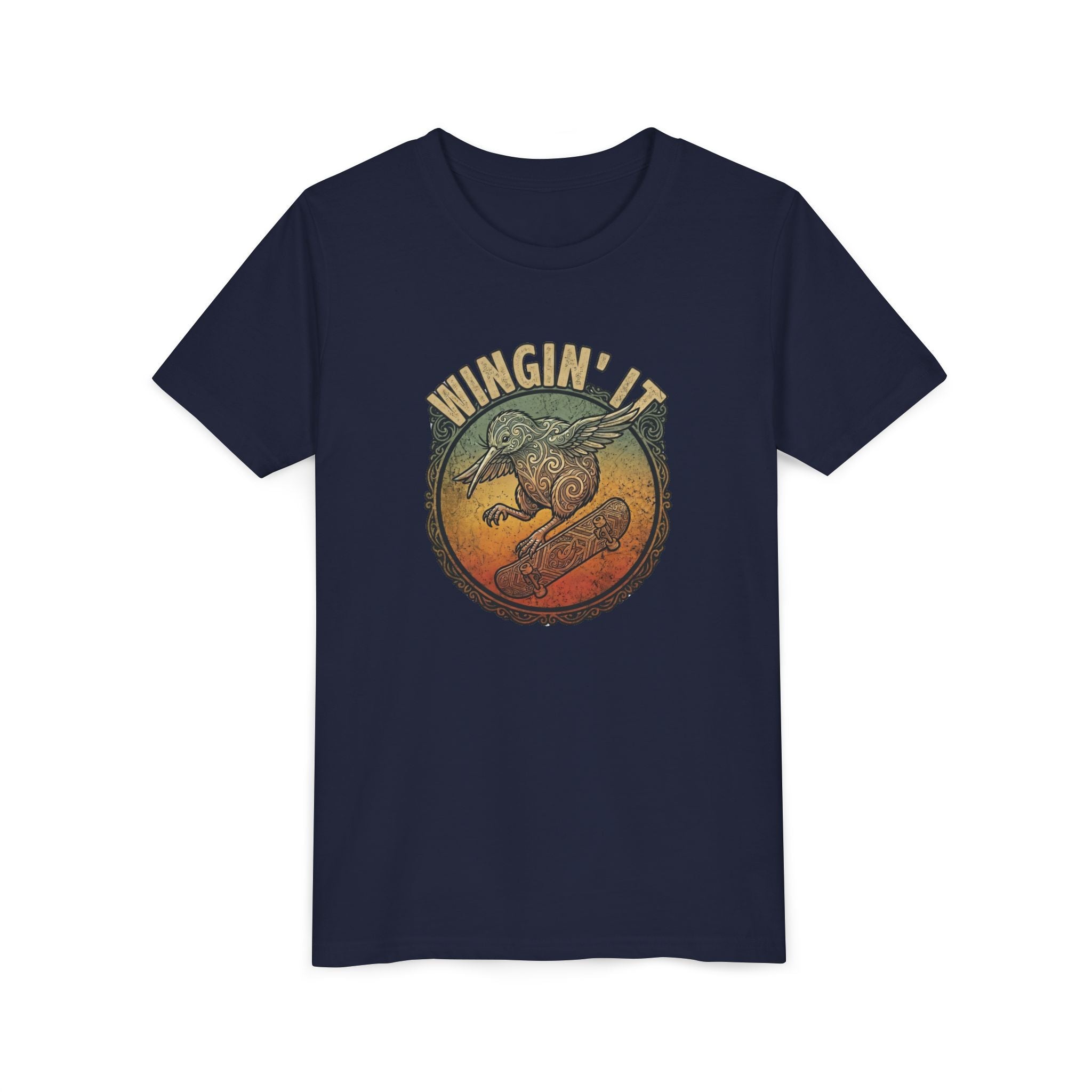 Youth Skateboard T‑Shirt - "Wingin' it" Retro Kiwi Skate Design
