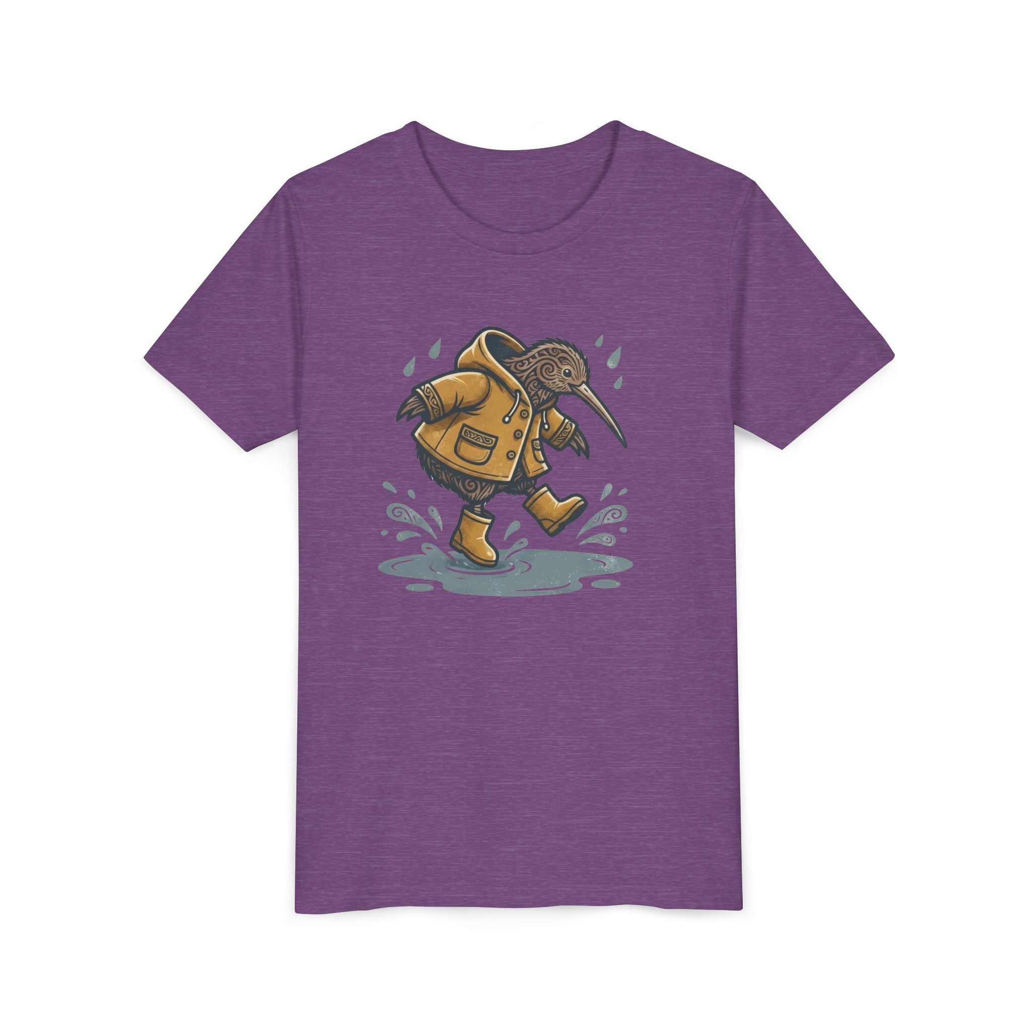 Youth T‑Shirt — Cute Kiwi Bird in Raincoat Splash Design
