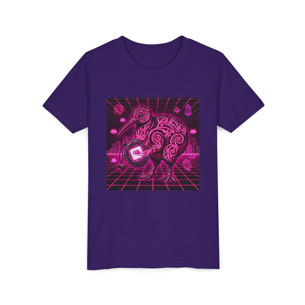 Tamagotchi Kiwi Youth Tee — Retro Neon Kiwi Graphic Shirt