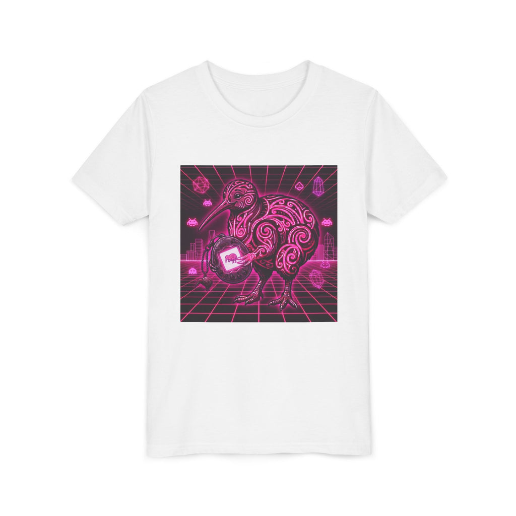 Tamagotchi Kiwi Youth Tee — Retro Neon Kiwi Graphic Shirt