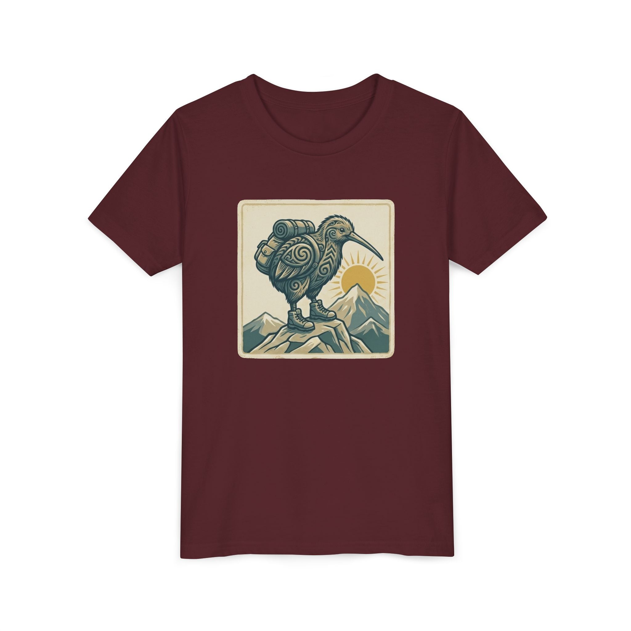 Youth Tee — Kiwi Bird on Mountains Graphic Shirt