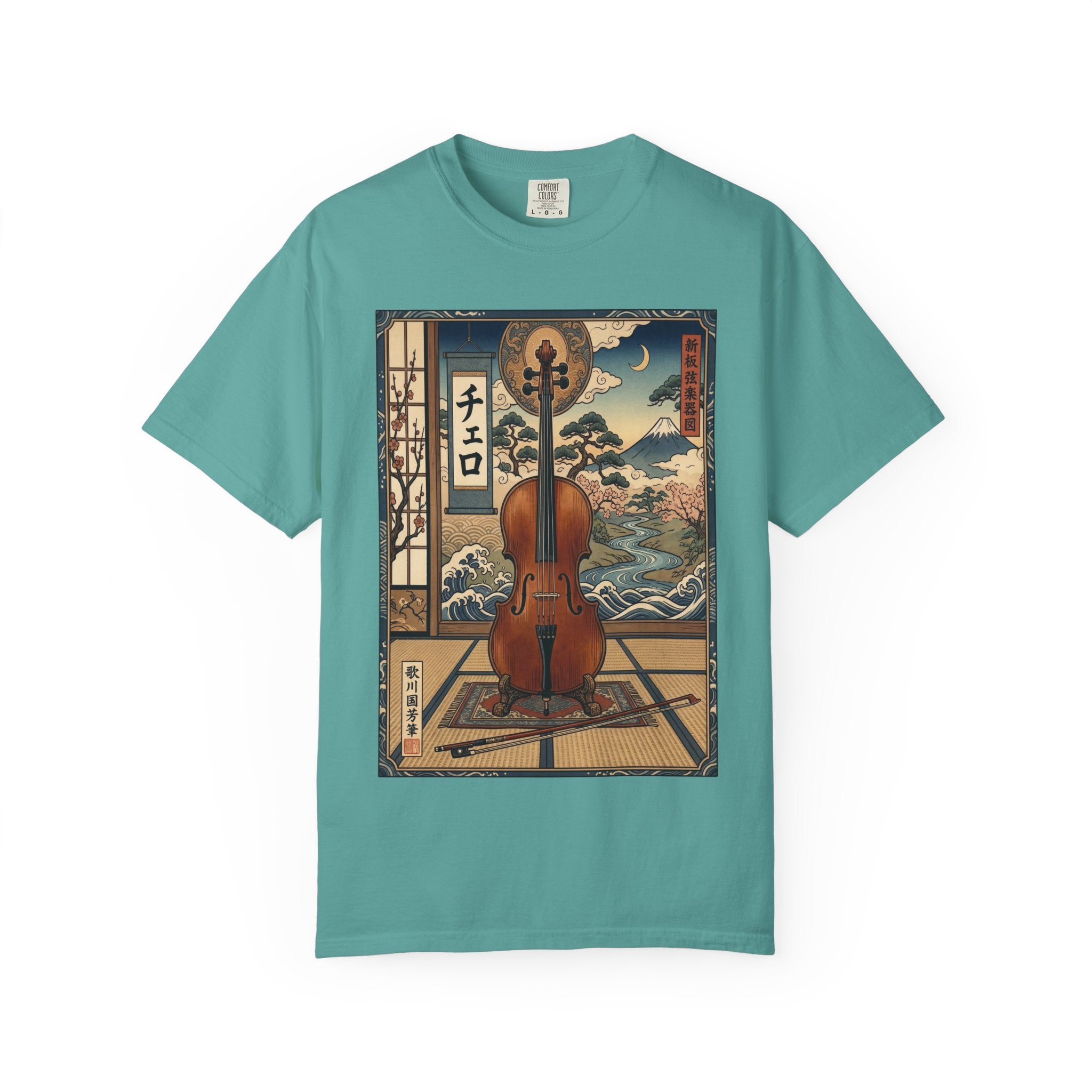 Ukiyo-e Cello Art T-Shirt - Japanese Woodblock Style