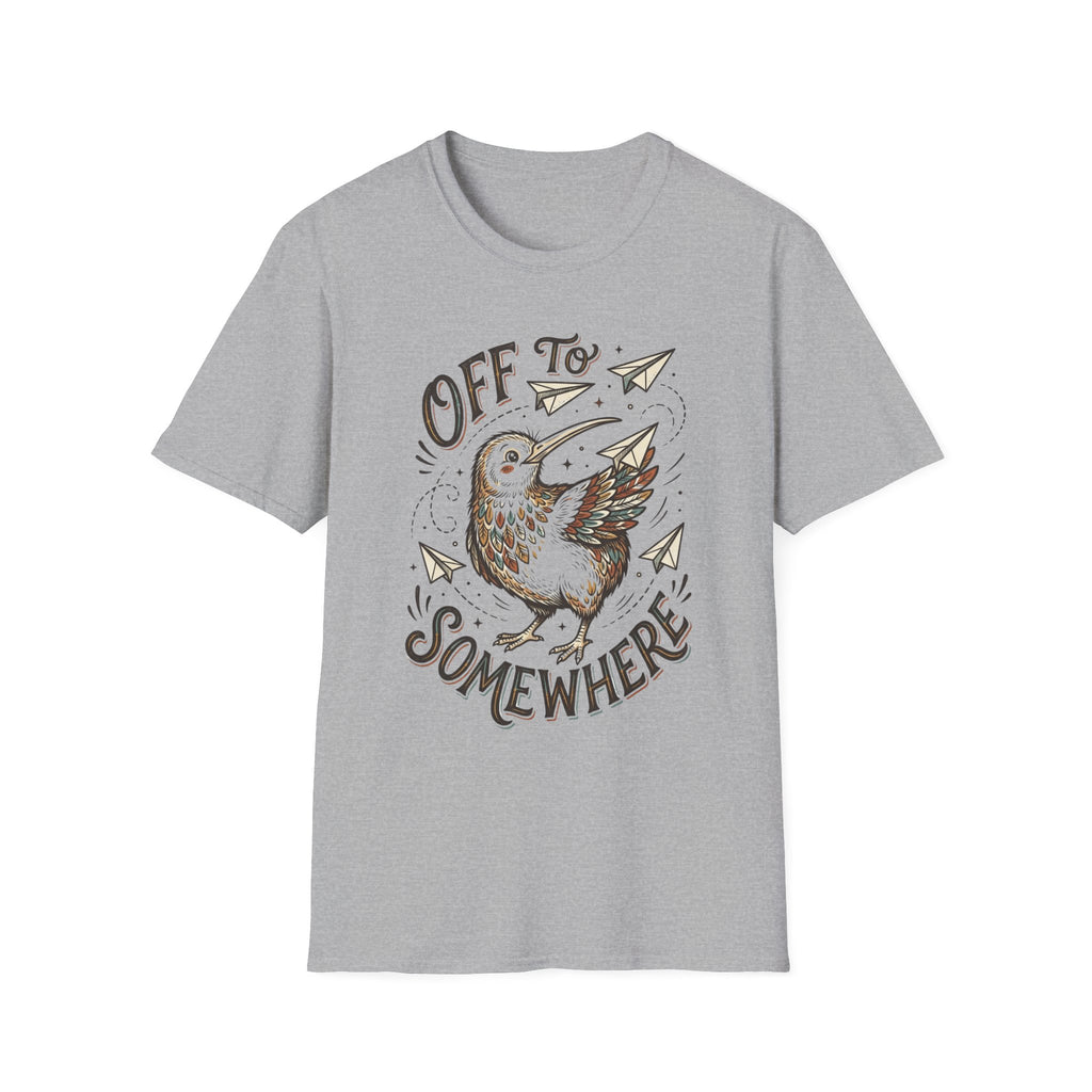 Off To Somewhere Kiwi Paper Airplane T + Adult Size